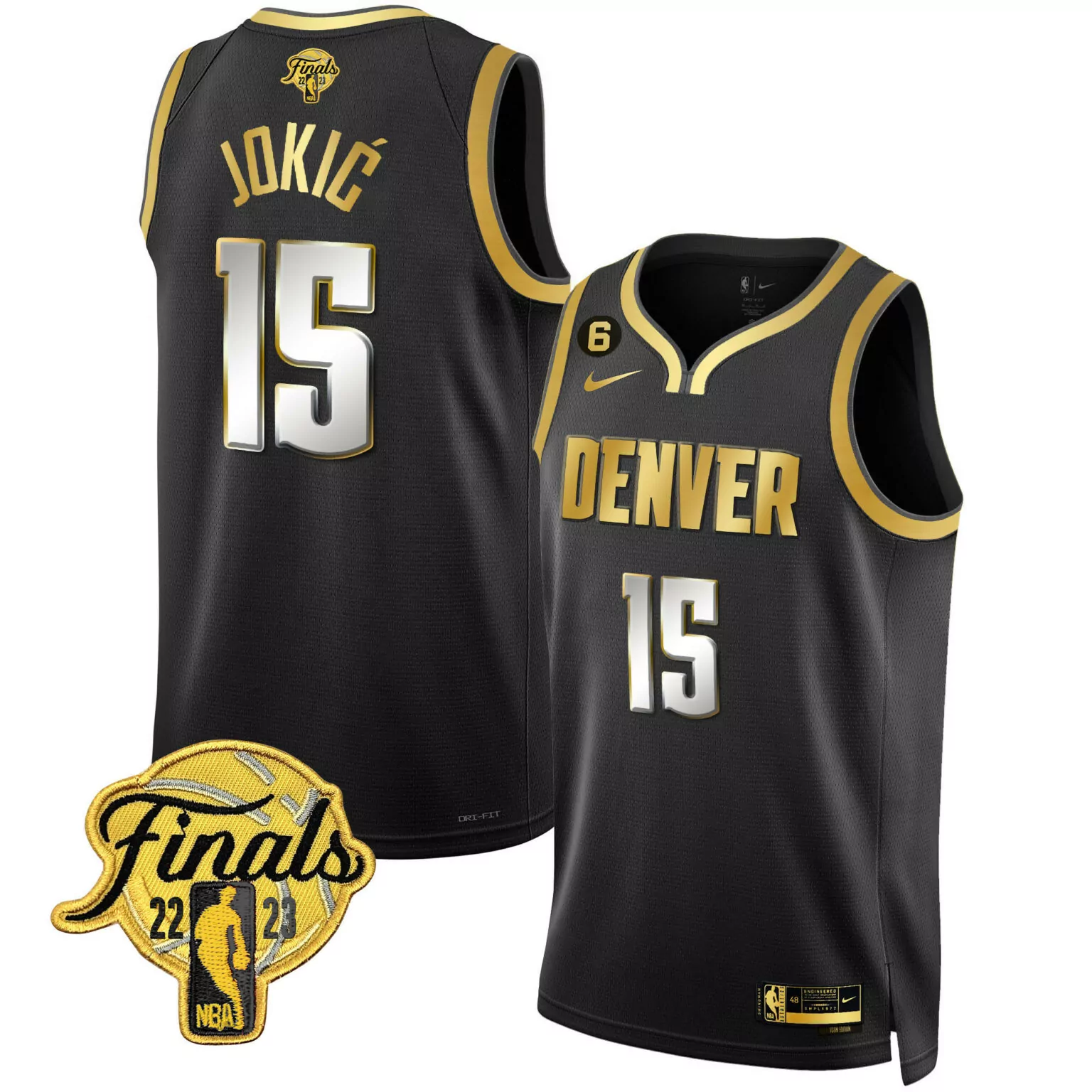 Customizable Black nikola jokic denver nuggets 2023 finals patch collection jersey all stitched 6549