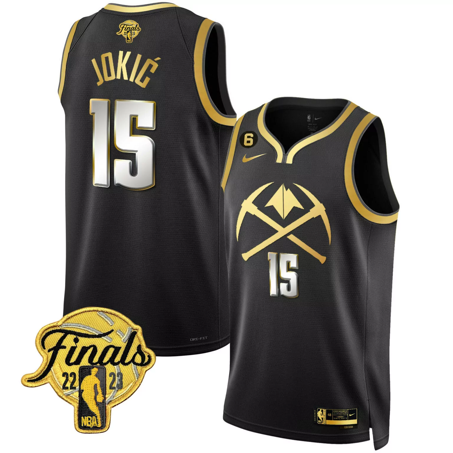 Customizable Black nikola jokic denver nuggets 2023 finals patch gold special jersey v2 all stitched 1363