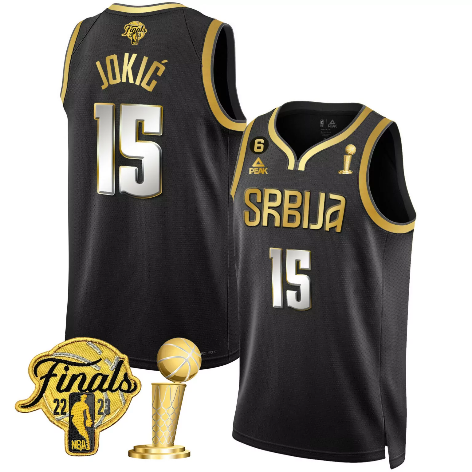 Personalized Black nikola jokic denver nuggets serbia finals champions gold jersey all stitched 5932