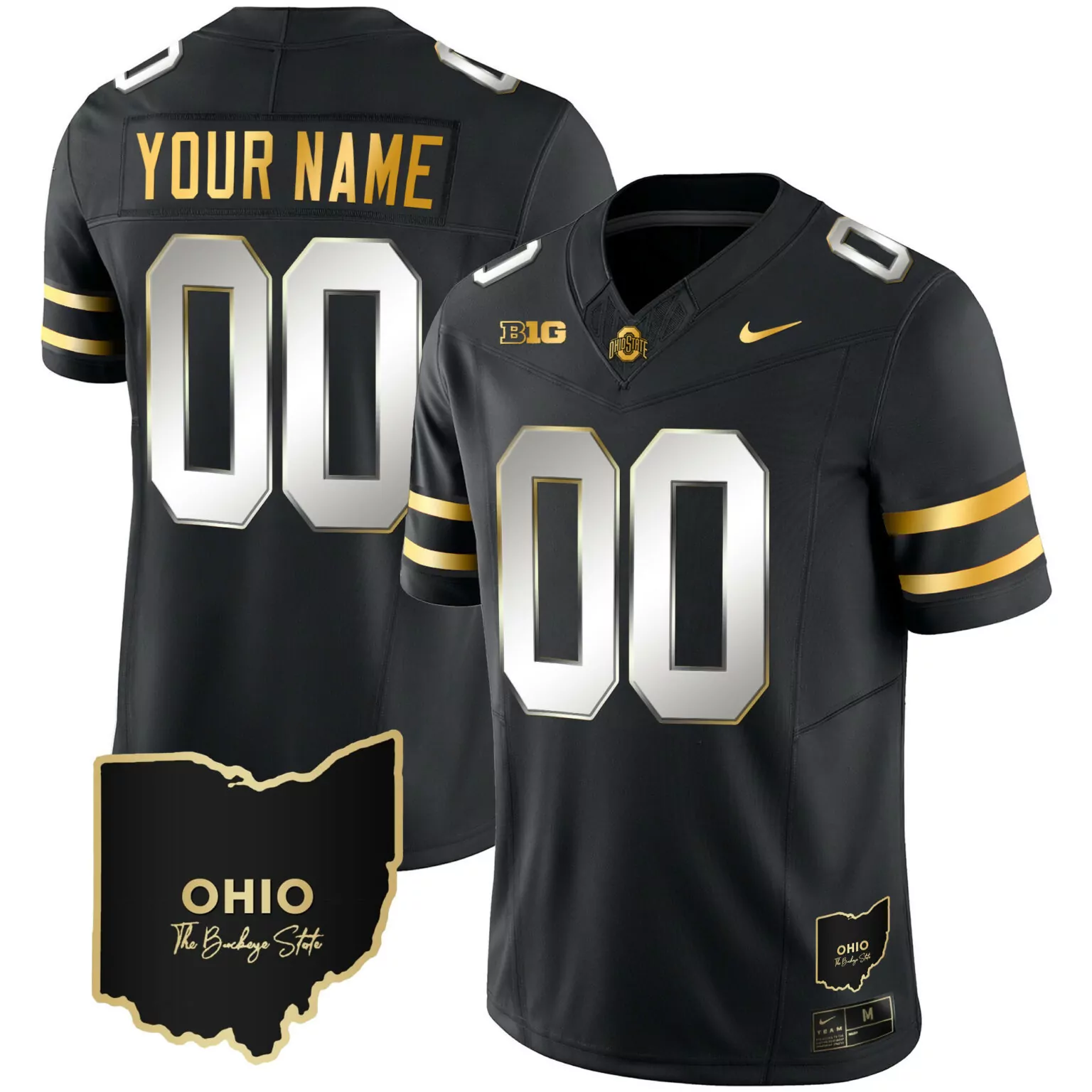 Personalized Black ohio state buckeyes 2023 vapor gold custom jersey ohio patch all stitched 8141
