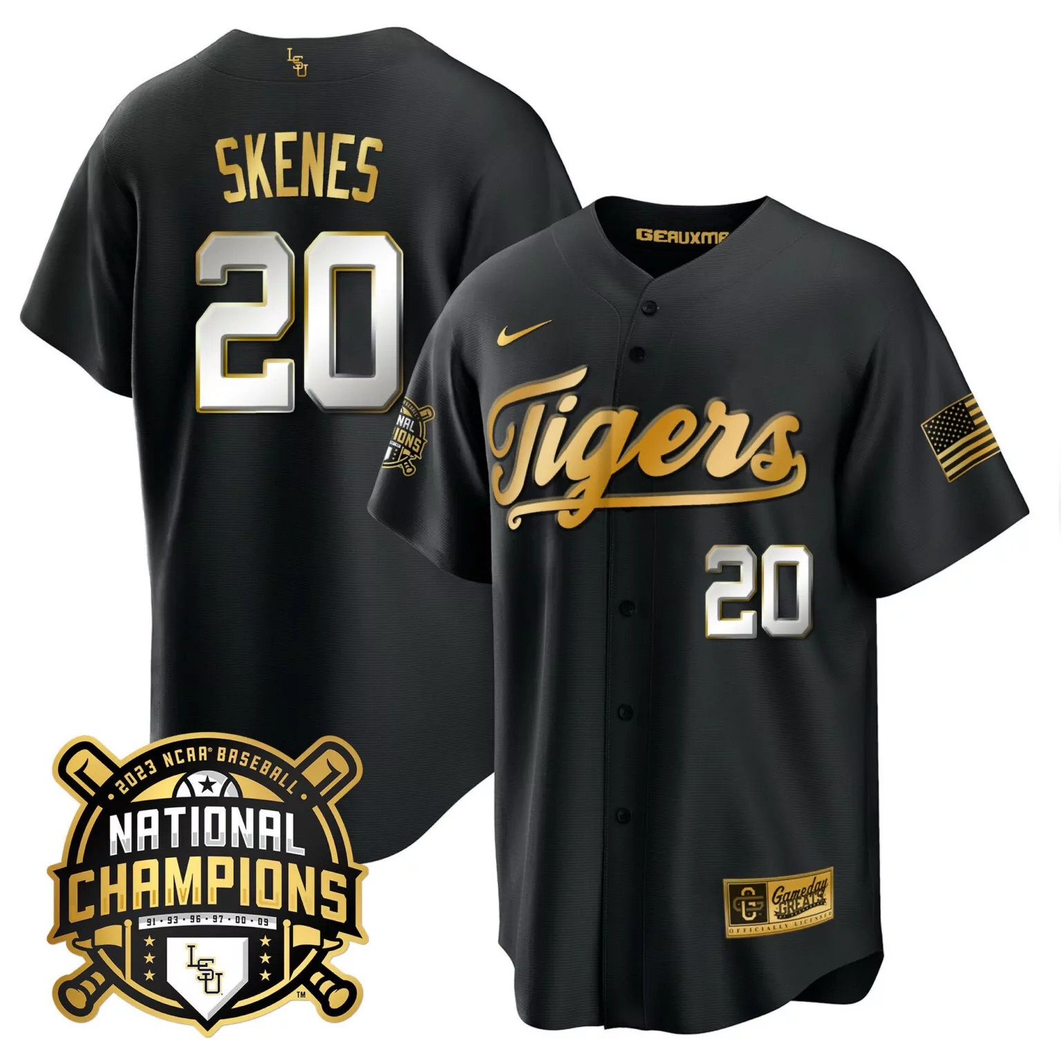 Personalized Black paul skenes lsu tigers 2023 national champions gold cool jersey v2 all stitched 1157
