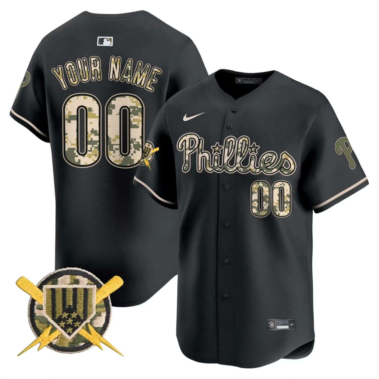 Customizable Black philadelphia phillies armed forces day vapor custom jersey all stitched 1983