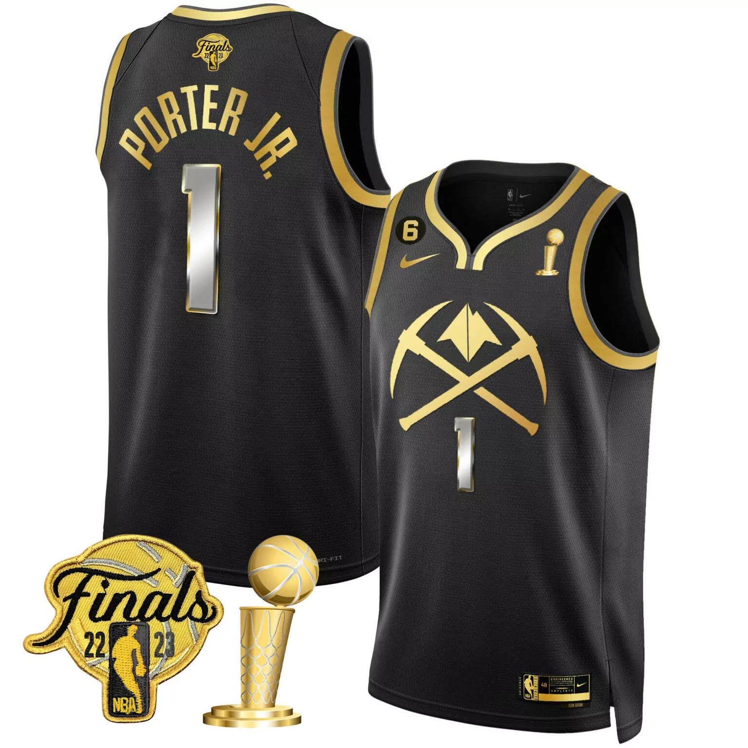 Personalized Black porter jr denver nuggets 2023 finals champions patch gold special jersey v2 all stitched 4397