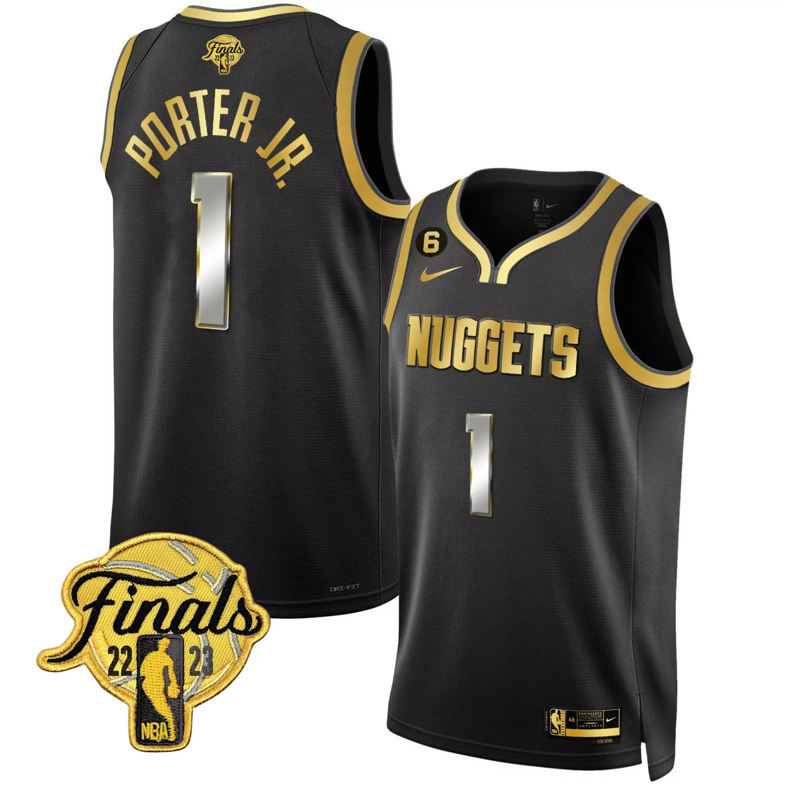Custom Black porter jr denver nuggets 2023 finals patch gold jersey all stitched 7082