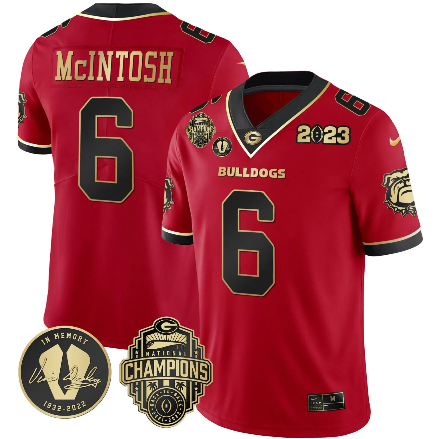 Customizable Black red kenny mcintosh georgia bulldogs 2023 champions vince dooley patch gold jersey all stitched 3663