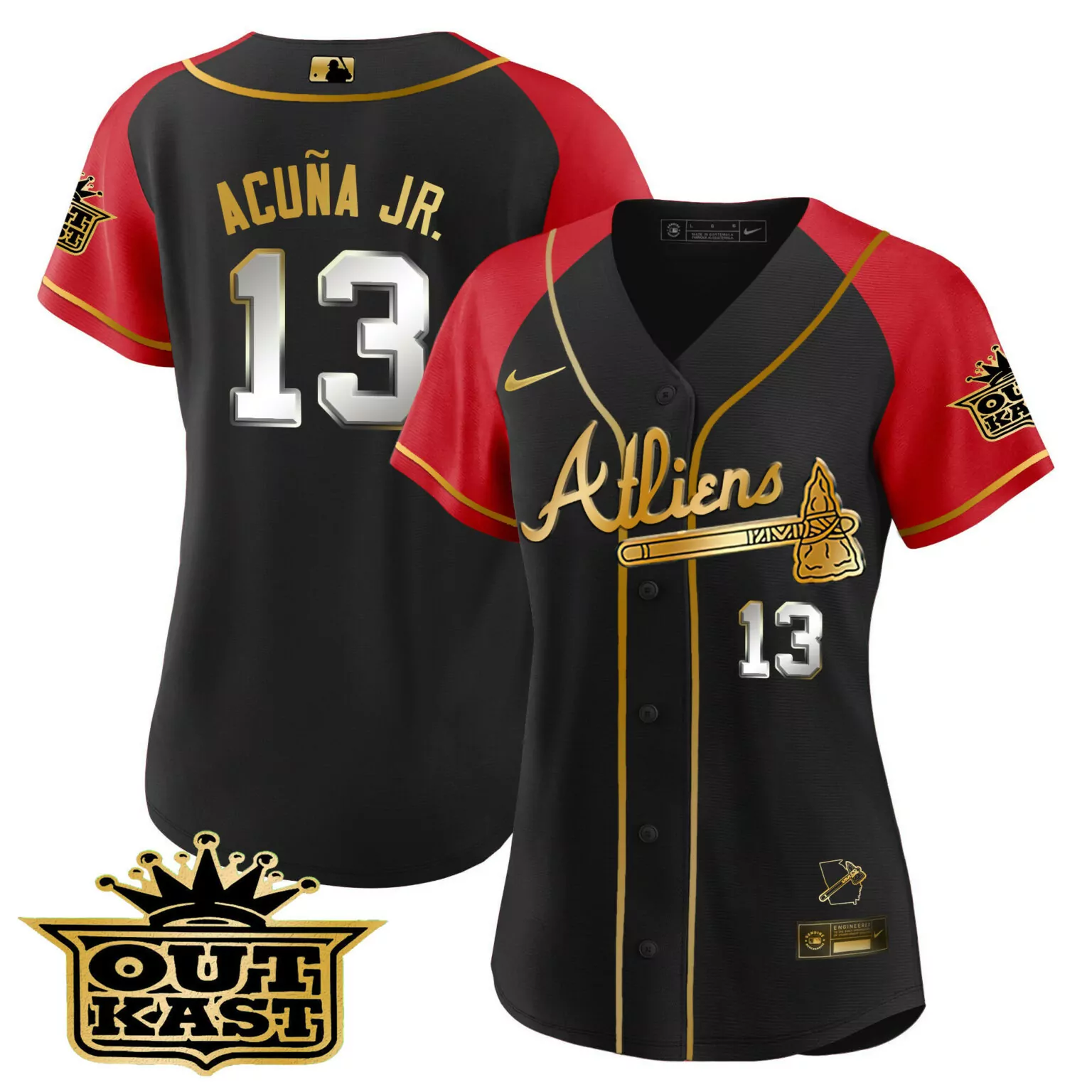 Customizable Black red ronald acuna jr atlanta braves atliens gold alternate jersey all stitched 7700