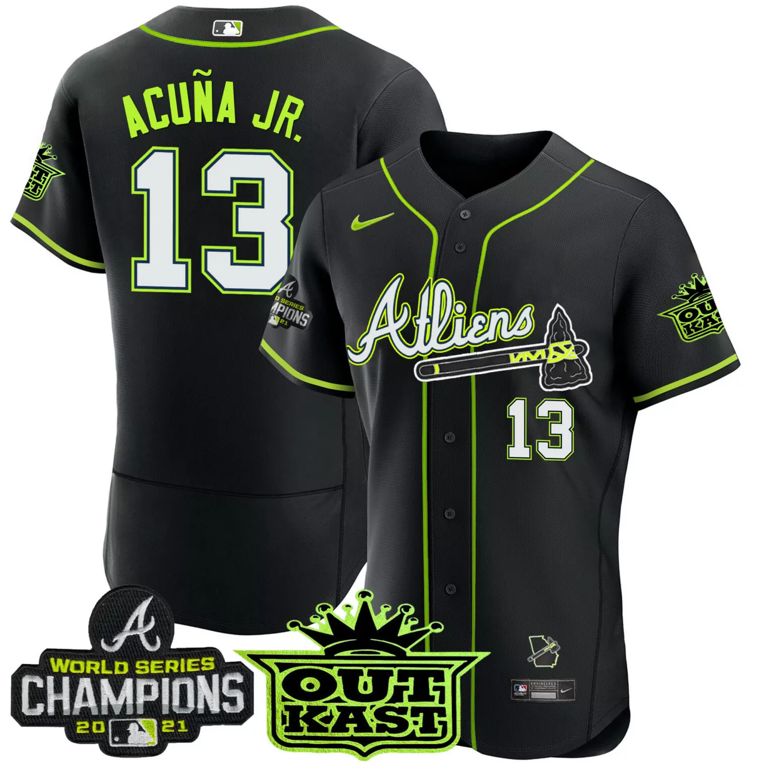 Customizable Black ronald acuna jr atlanta braves atliens champions jersey all stitched 2996