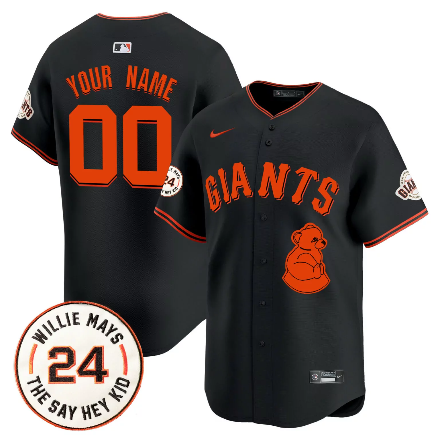 Customizable Black san francisco giants 2024 willie mays patch vapor custom jersey v3 all stitched 9121