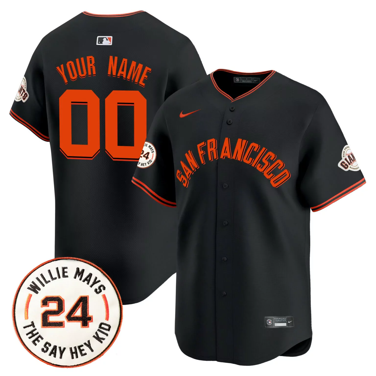 Customizable Black san francisco giants 2024 willie mays patch vapor custom jersey v3 all stitched 9121