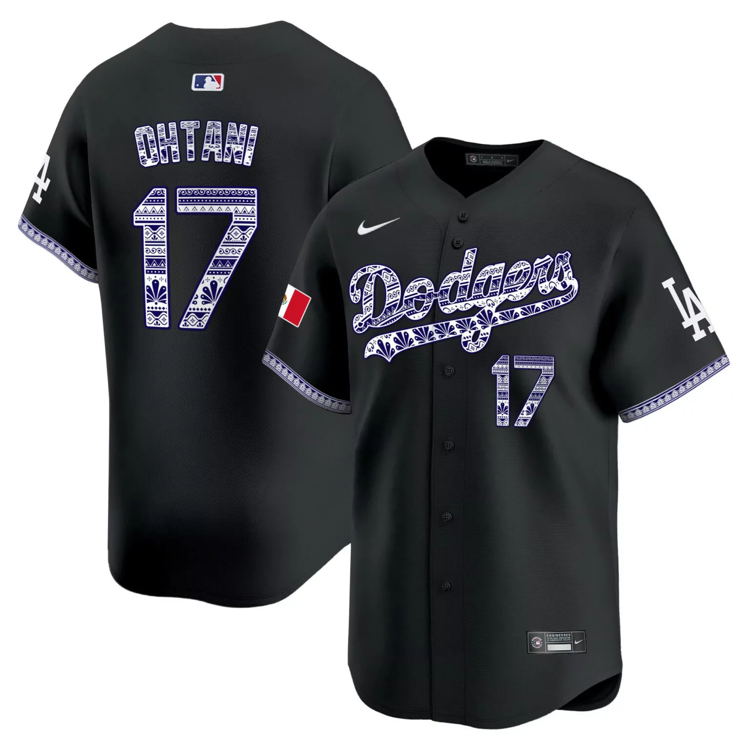 Personalized Black shohei ohtani los angeles dodgers mexico jersey v3 all stitched 6860