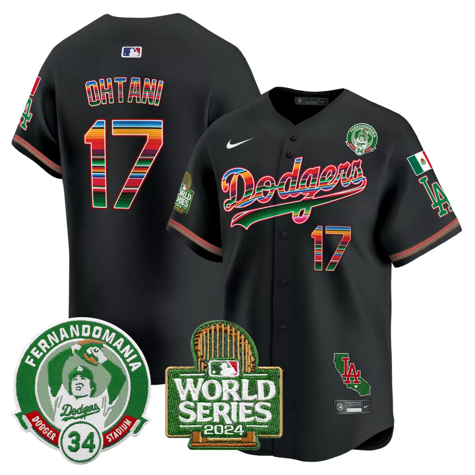 Custom Black shohei ohtani los angeles dodgers mexico valenzuela 2024 world series patch jersey all stitched 1172
