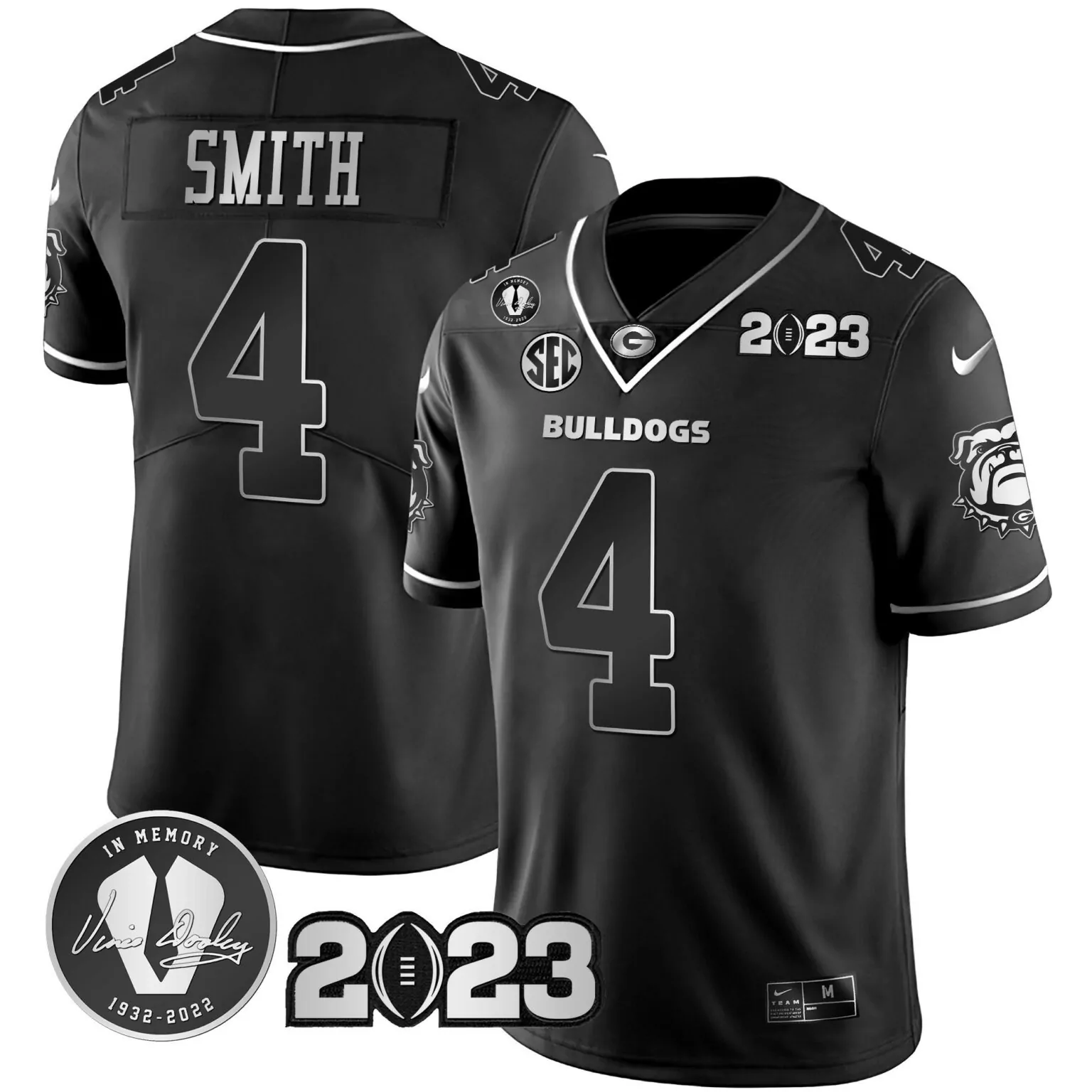 Custom Black silver nolan smith georgia bulldogs 2023 champions gold jersey all stitched 9748