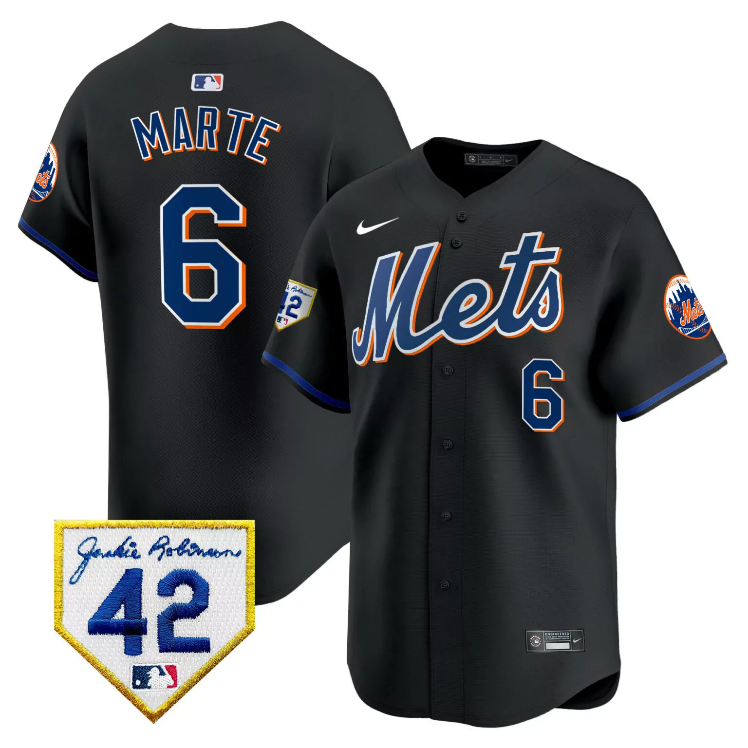 Personalized Black starling marte new york mets 2024 jackie robinson patch jersey all stitched 4516