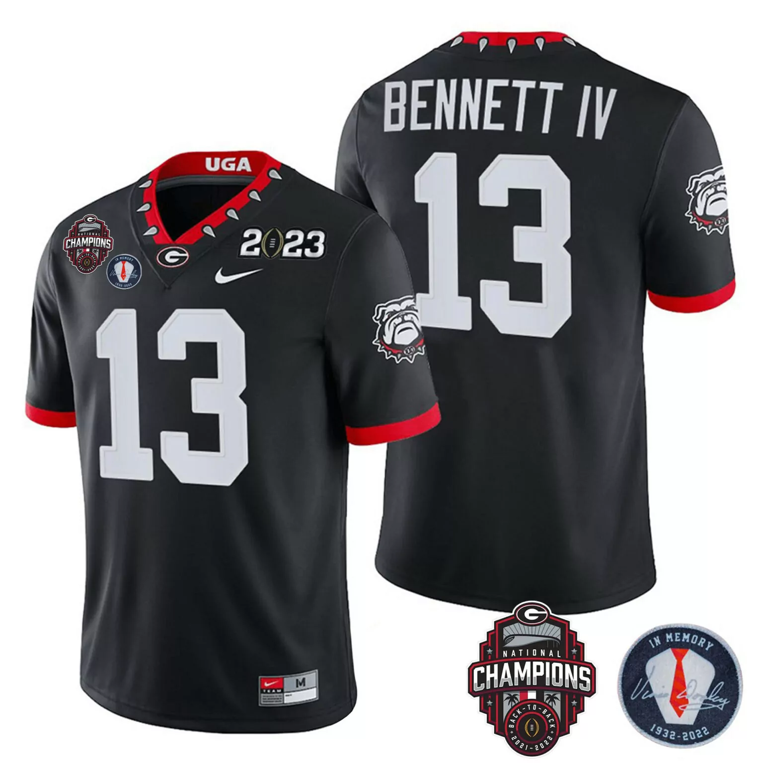 Customizable Black stetson bennett georgia bulldogs 2023 champions vince dooley patch jersey all stitched 3703