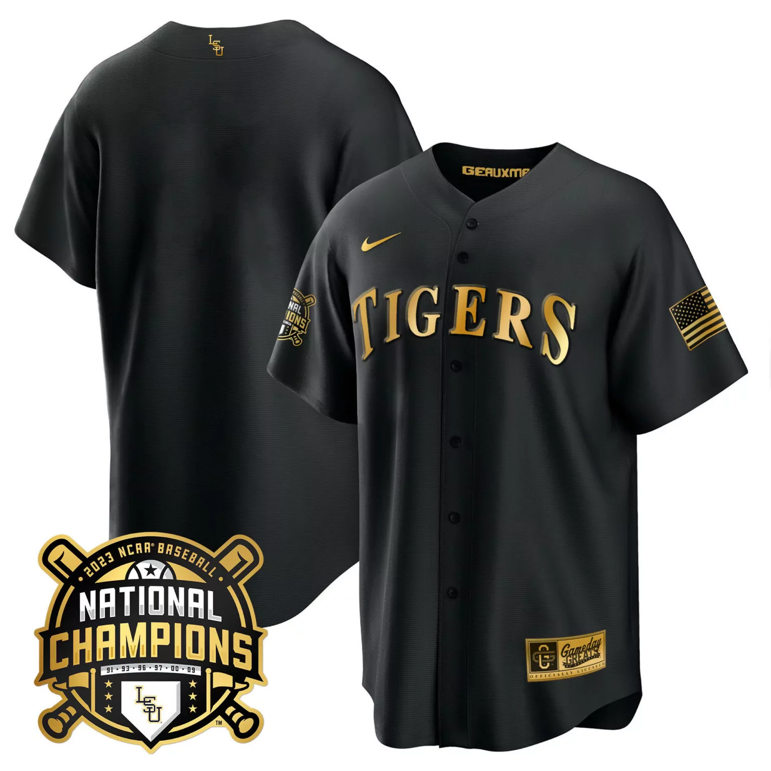 Customizable Black team lsu tigers 2023 national champions gold cool jersey all stitched 4935