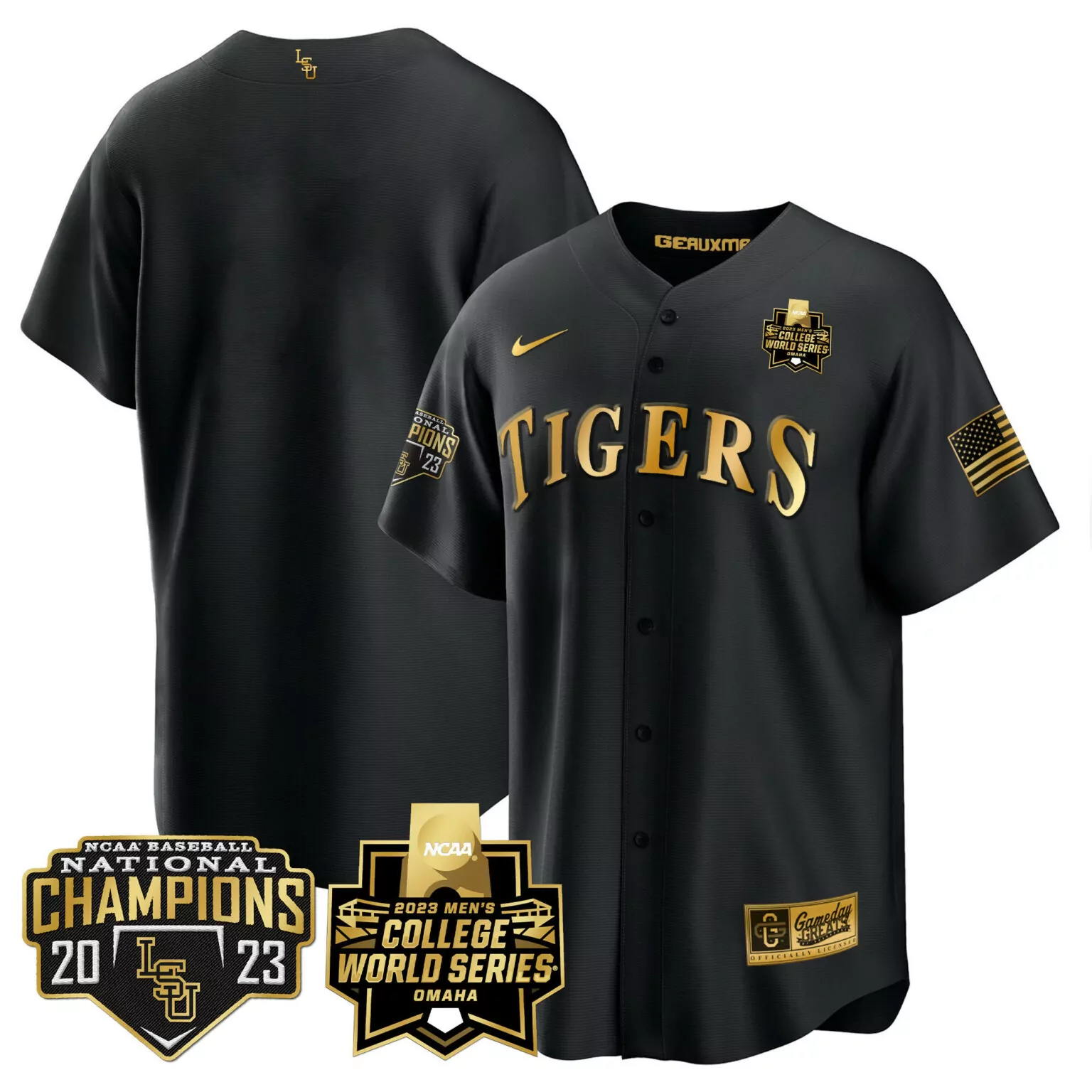 Custom Black team lsu tigers 2023 national champions gold cool jersey v4 all stitched 6204