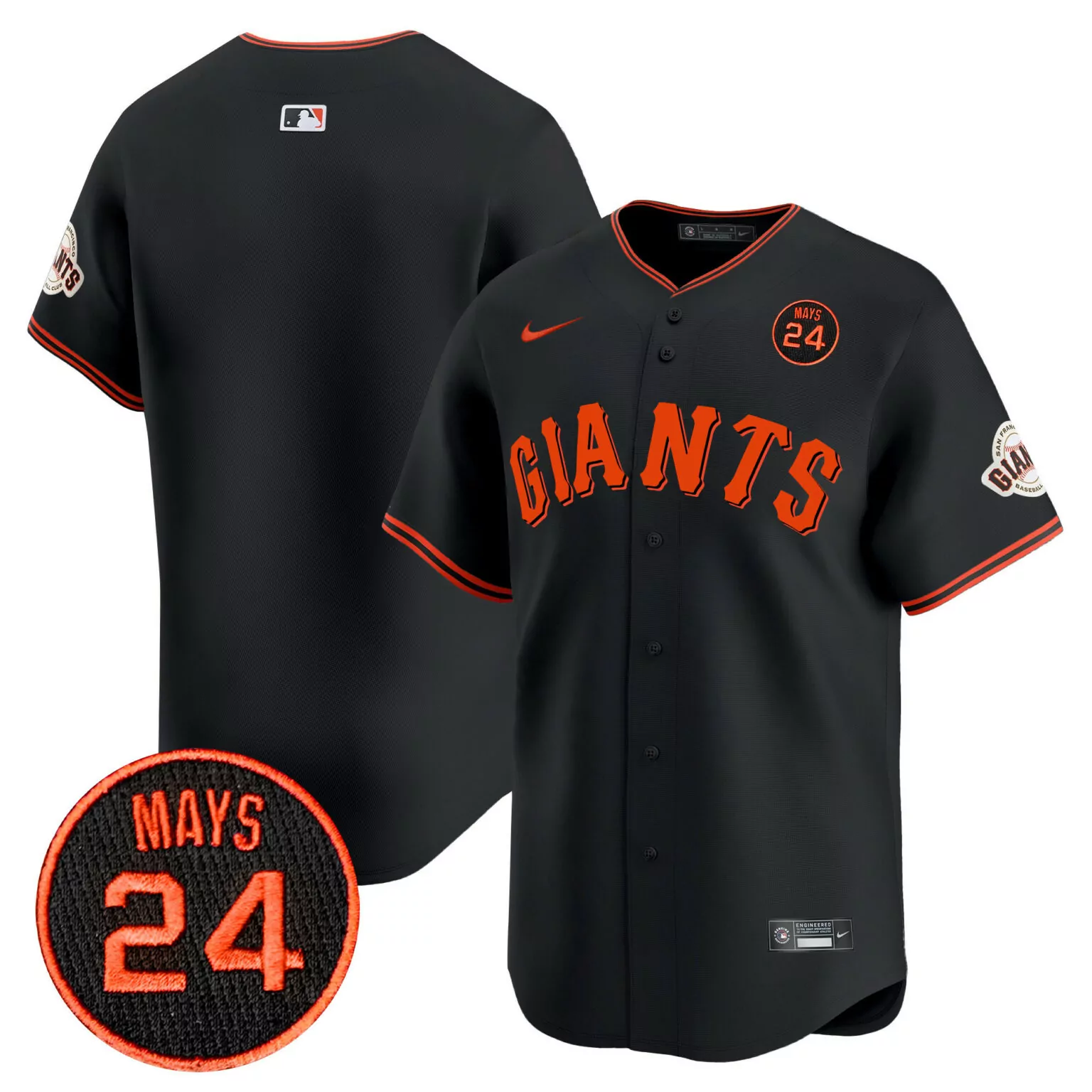 Customizable Black team san francisco giants 2024 willie mays patch jersey all stitched 4332