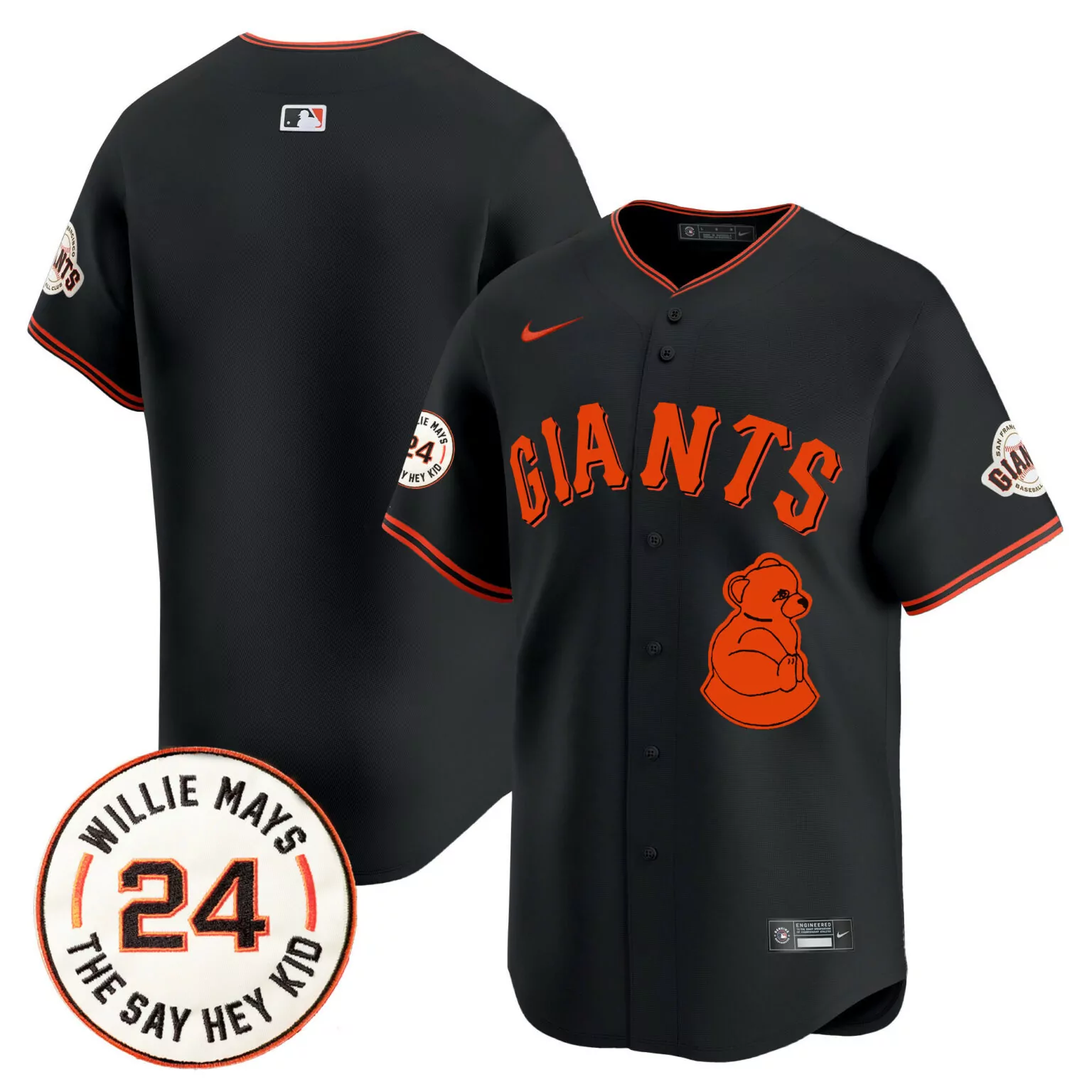 Customizable Black team san francisco giants 2024 willie mays patch jersey all stitched 4332