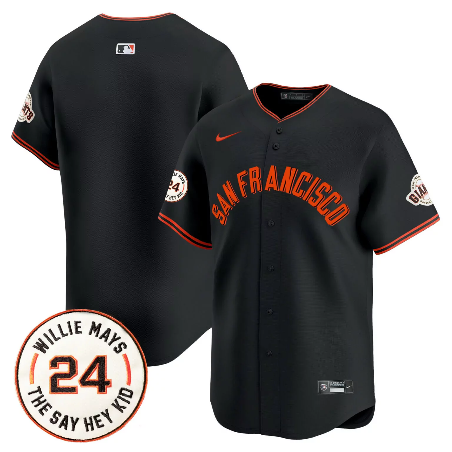 Personalized Black team san francisco giants 2024 willie mays patch jersey v4 all stitched 6956