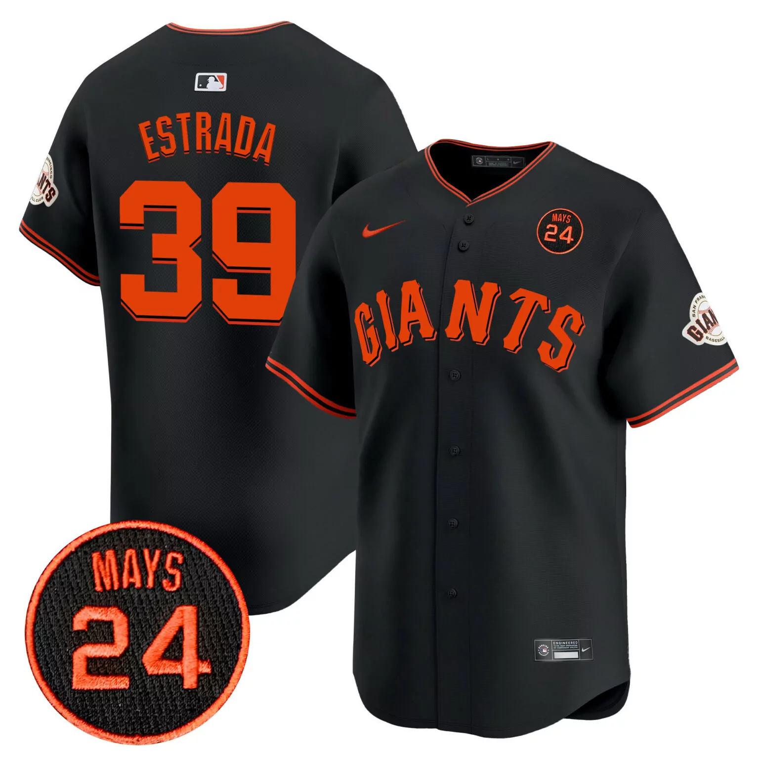 Custom Black thairo estrada san francisco giants 2024 willie mays patch jersey v3 all stitched 3363