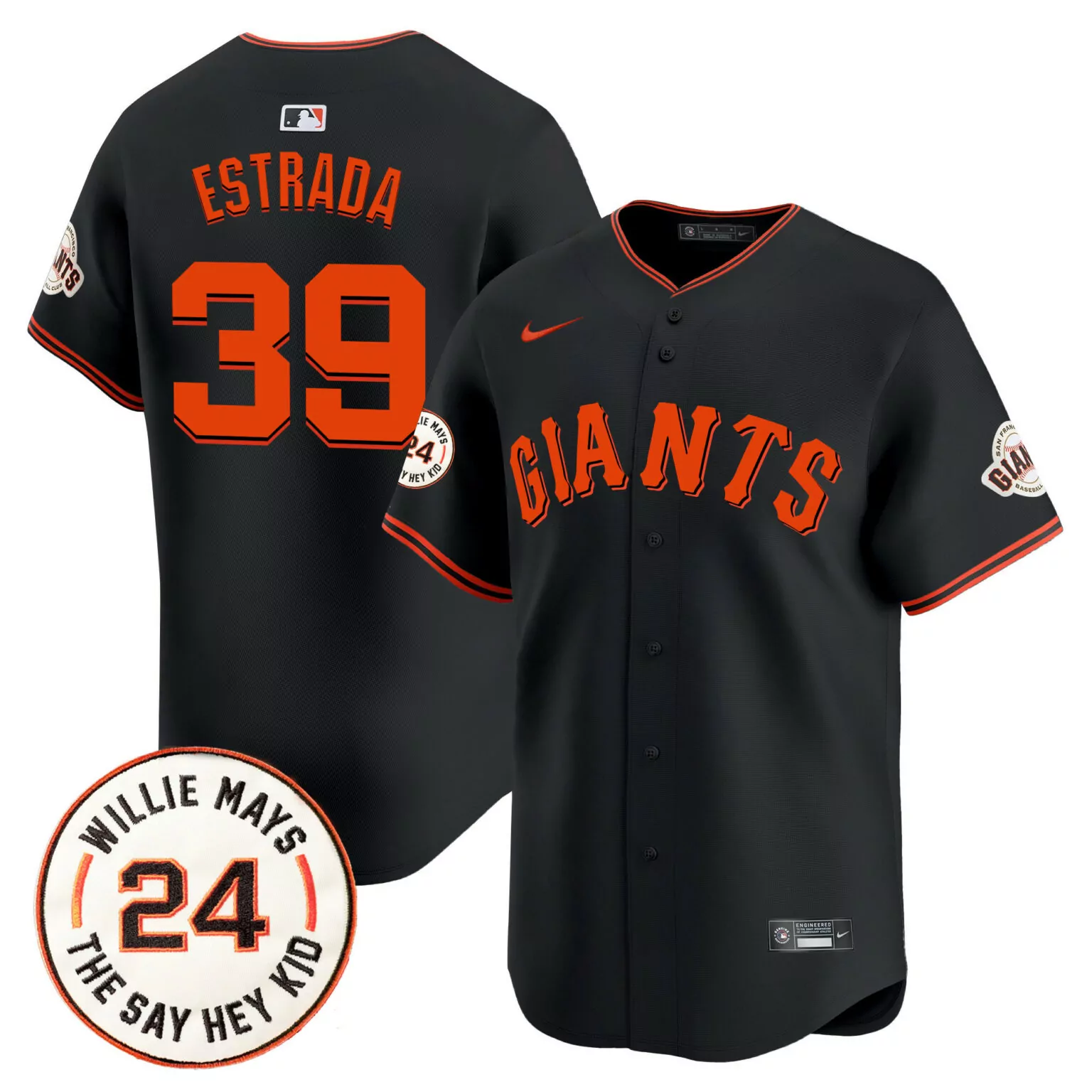 Custom Black thairo estrada san francisco giants 2024 willie mays patch jersey v6 all stitched 9725