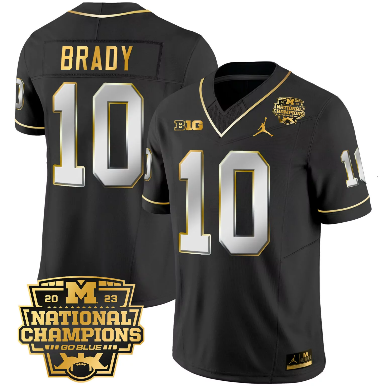 Personalized Black tom brady michigan wolverines 2023 national champions patch gold jersey v2 all stitched 5815