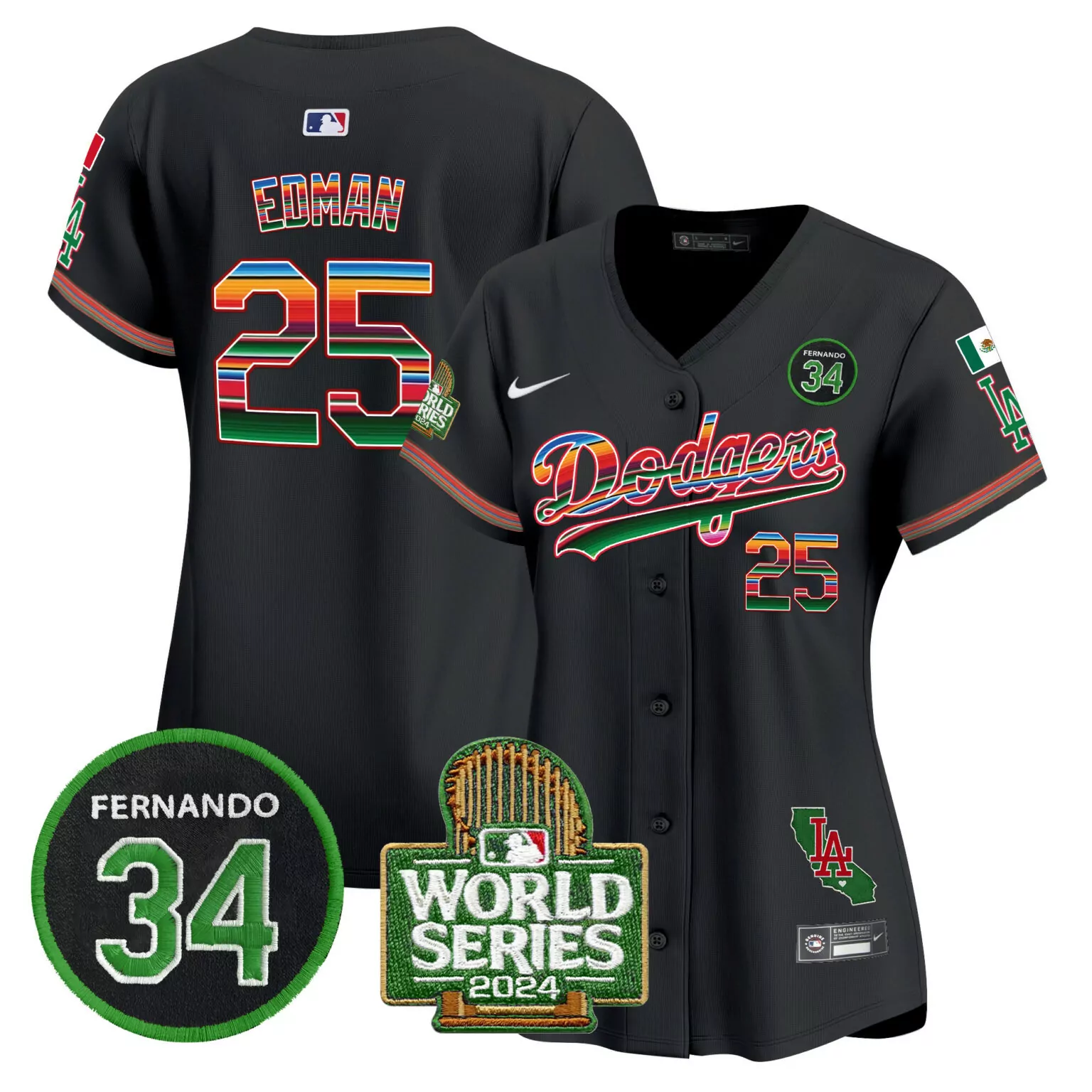 Custom Black tommy edman los angeles dodgers memorial 2024 world series patch jersey all stitched 7896