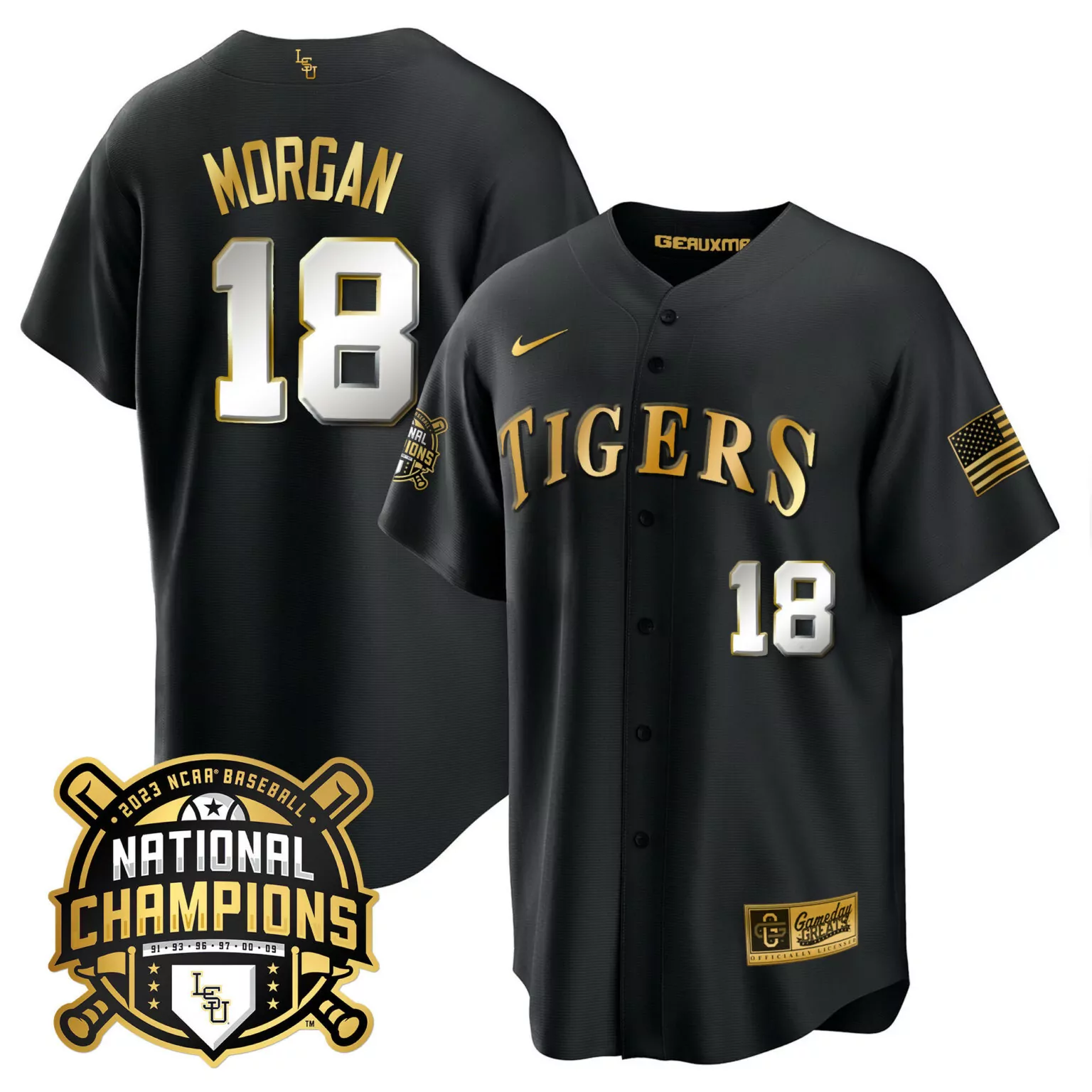 Customizable Black tre morgan lsu tigers 2023 national champions gold cool jersey all stitched 2757