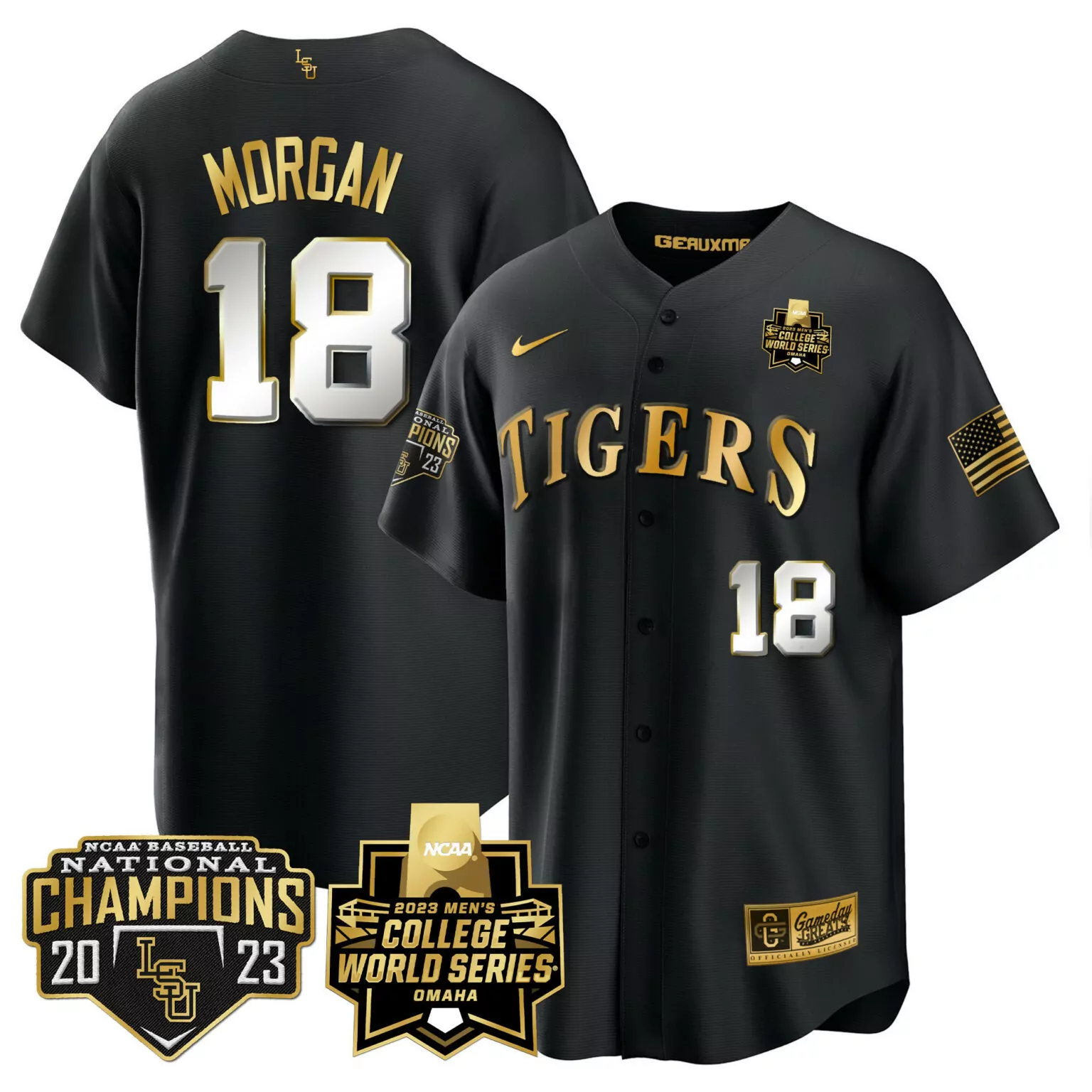 Customizable Black tre morgan lsu tigers 2023 national champions gold cool jersey v4 all stitched 5772
