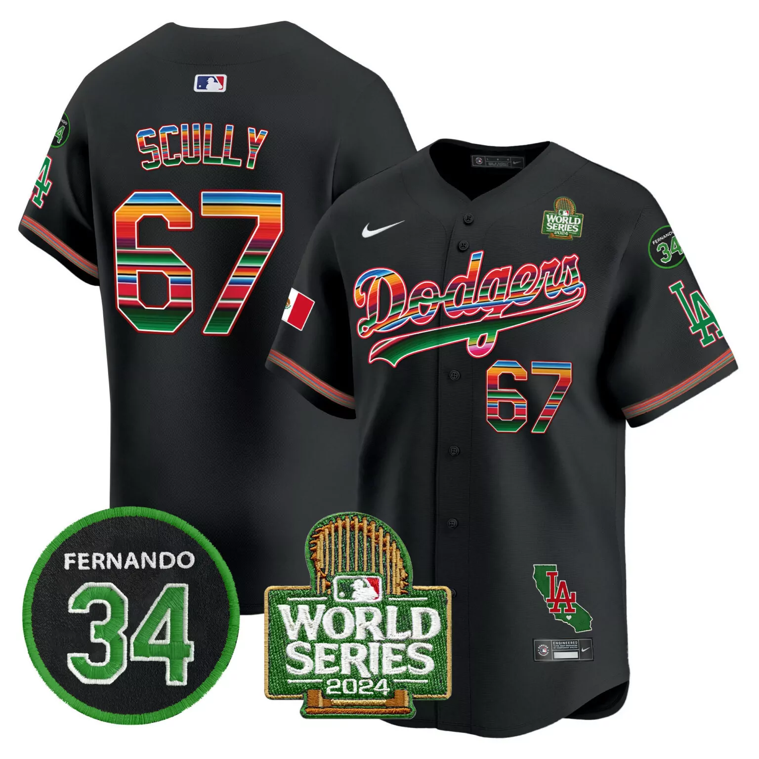 Customizable Black vin scully los angeles dodgers memorial 2024 world series patch jersey v2 all stitched 4929