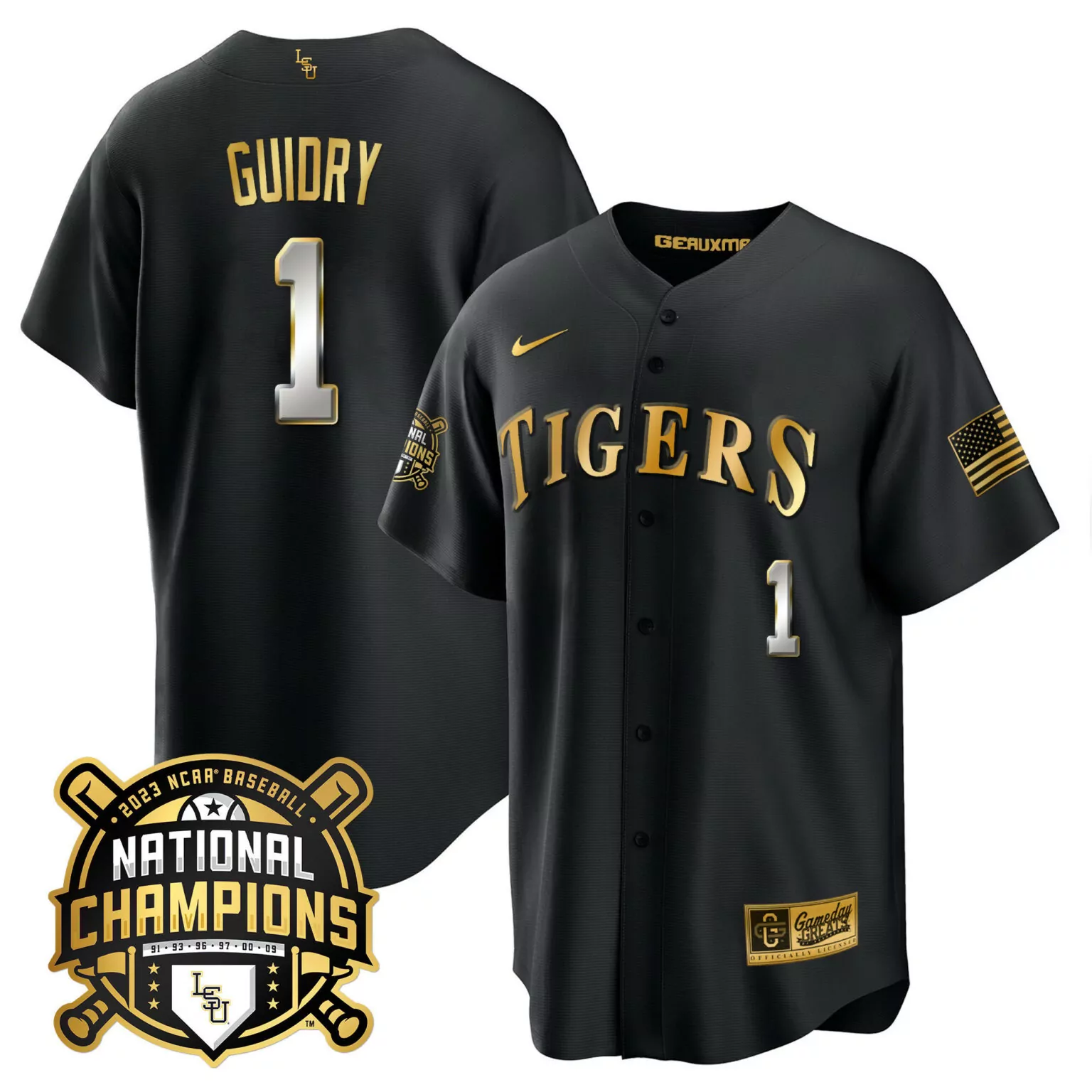 Custom Black weylin guidry lsu tigers 2023 national champions gold cool jersey all stitched 2143