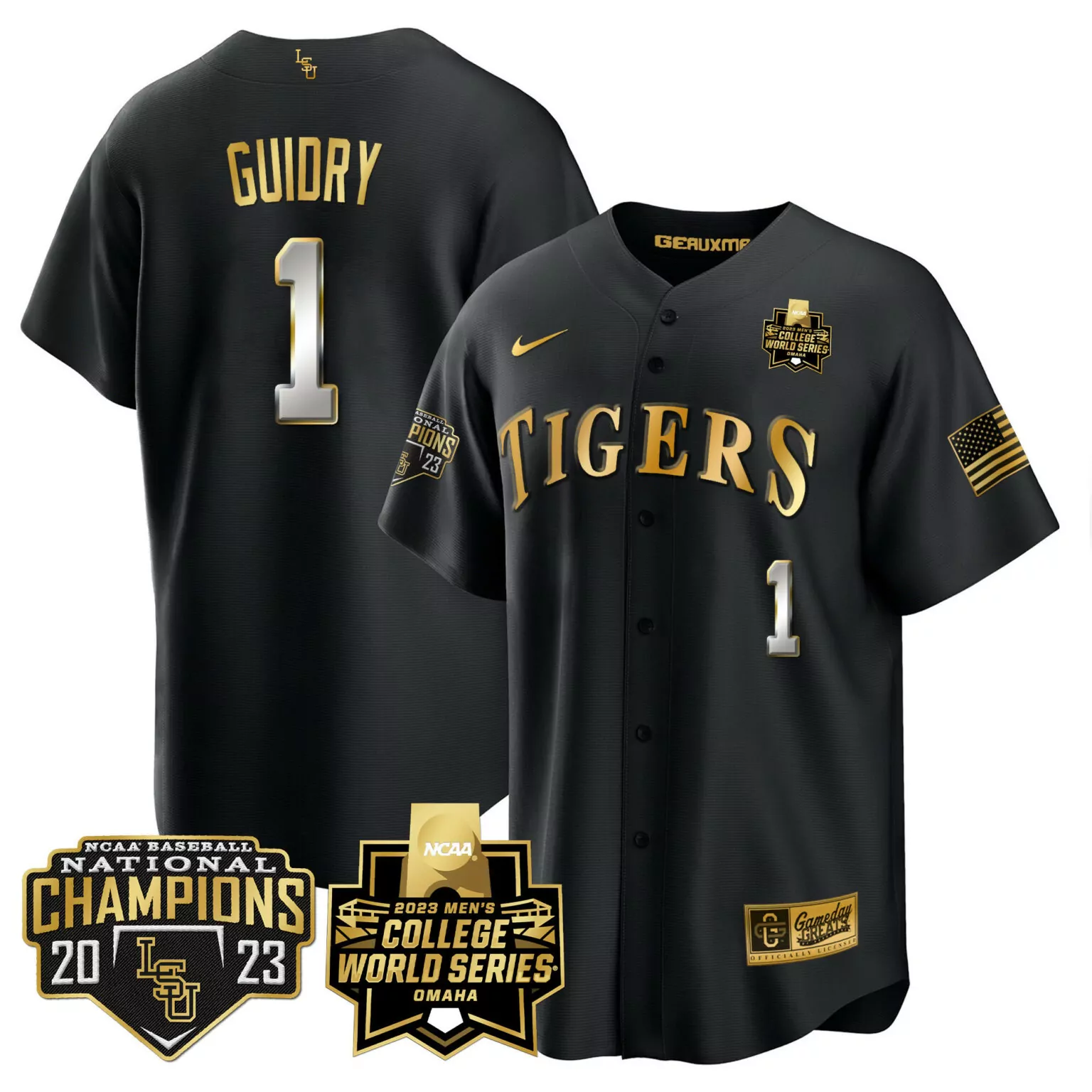 Customizable Black weylin guidry lsu tigers 2023 national champions gold cool jersey v4 all stitched 1769