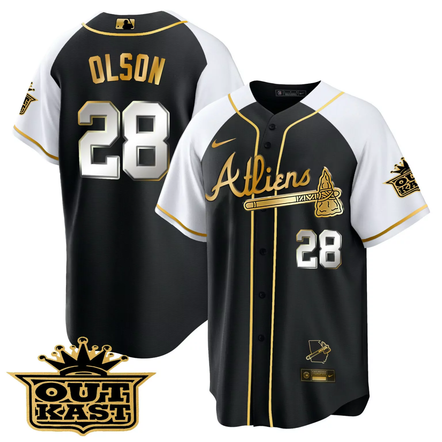 Personalized Black white matt olson atlanta braves atliens gold alternate jersey all stitched 8554