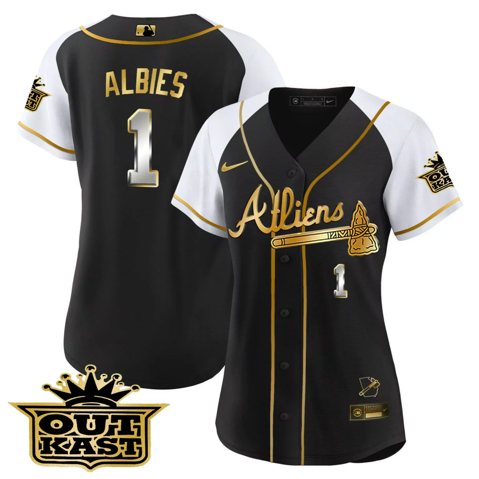 Personalized Black white ozzie albies atlanta braves atliens gold alternate jersey all stitched 2785