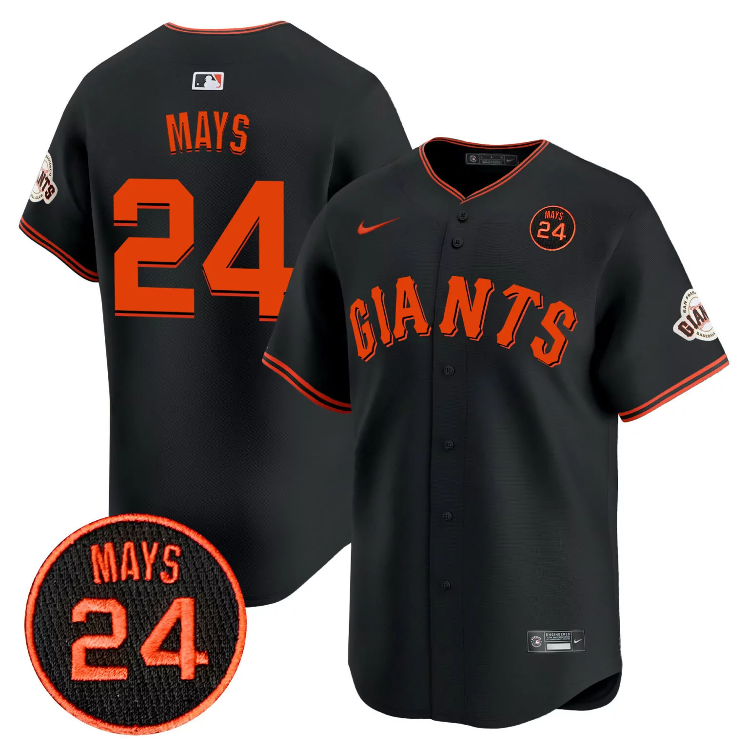 Custom Black willie mays san francisco giants 2024 willie mays patch jersey v3 all stitched 3675