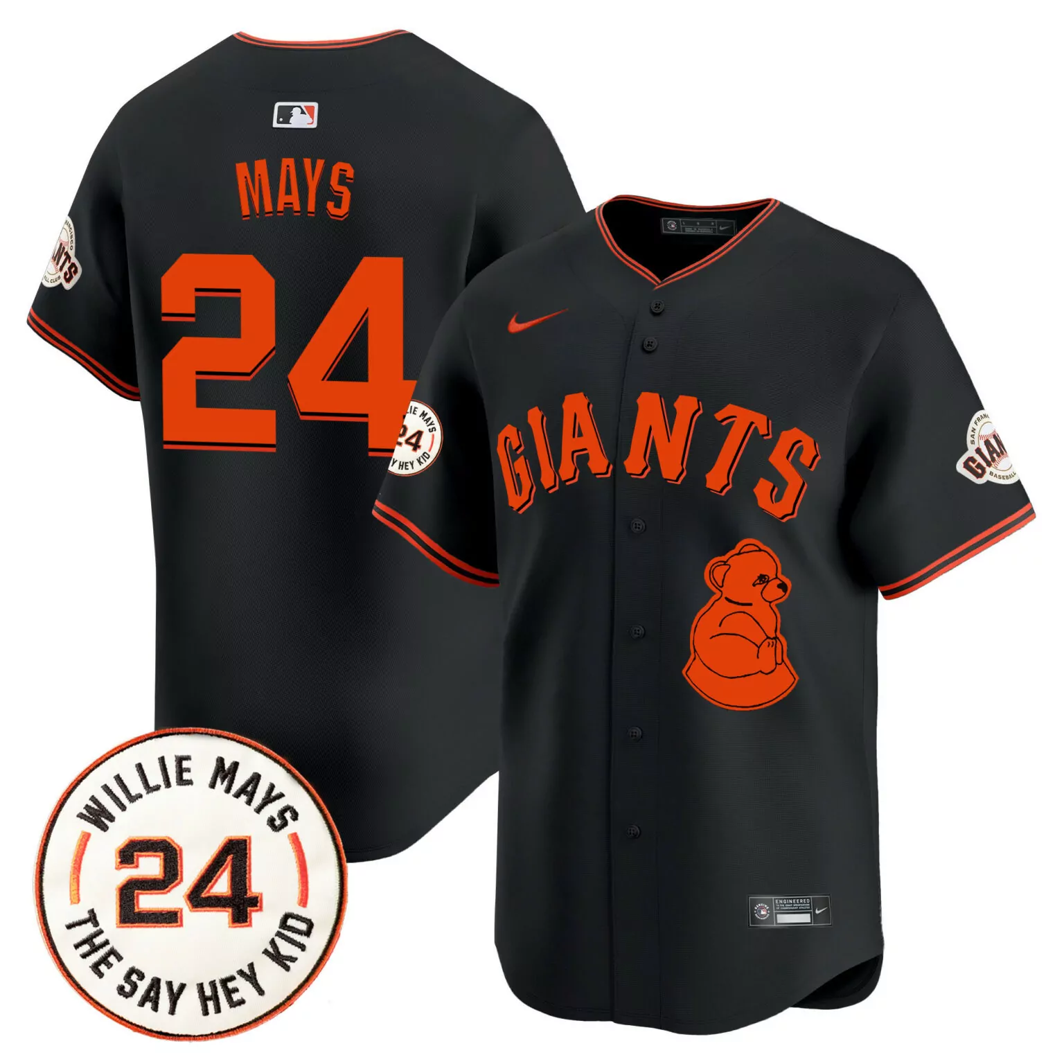 Custom Black willie mays san francisco giants 2024 willie mays patch jersey v3 all stitched 3675