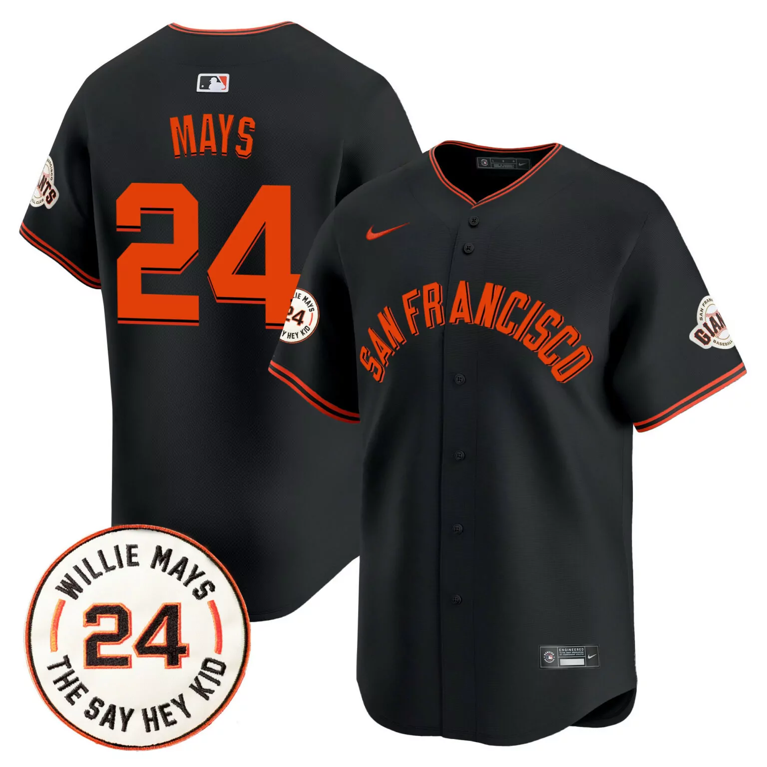 Custom Black willie mays san francisco giants 2024 willie mays patch jersey v3 all stitched 3675