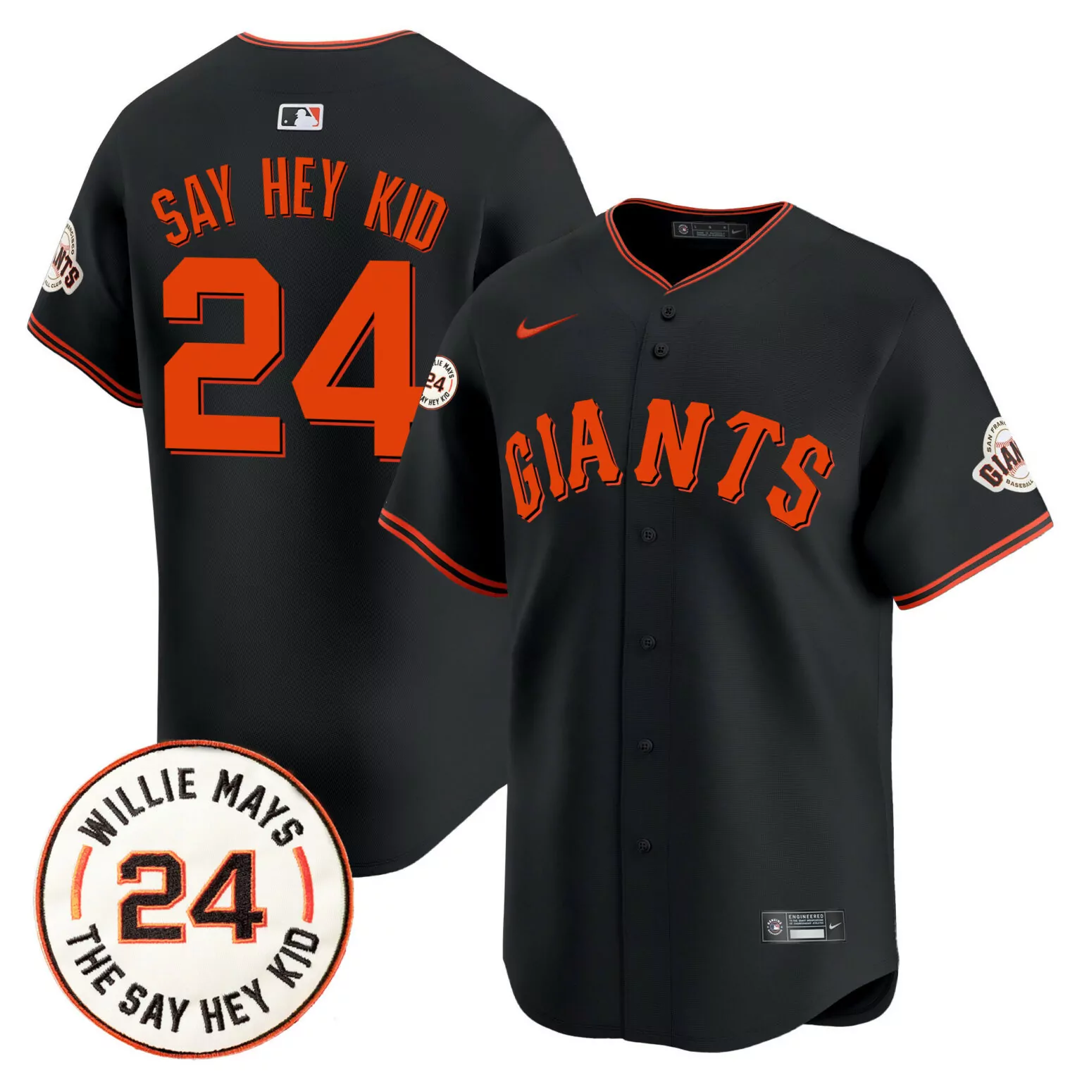 Custom Black willie mays san francisco giants 2024 willie mays patch jersey v3 all stitched 3675