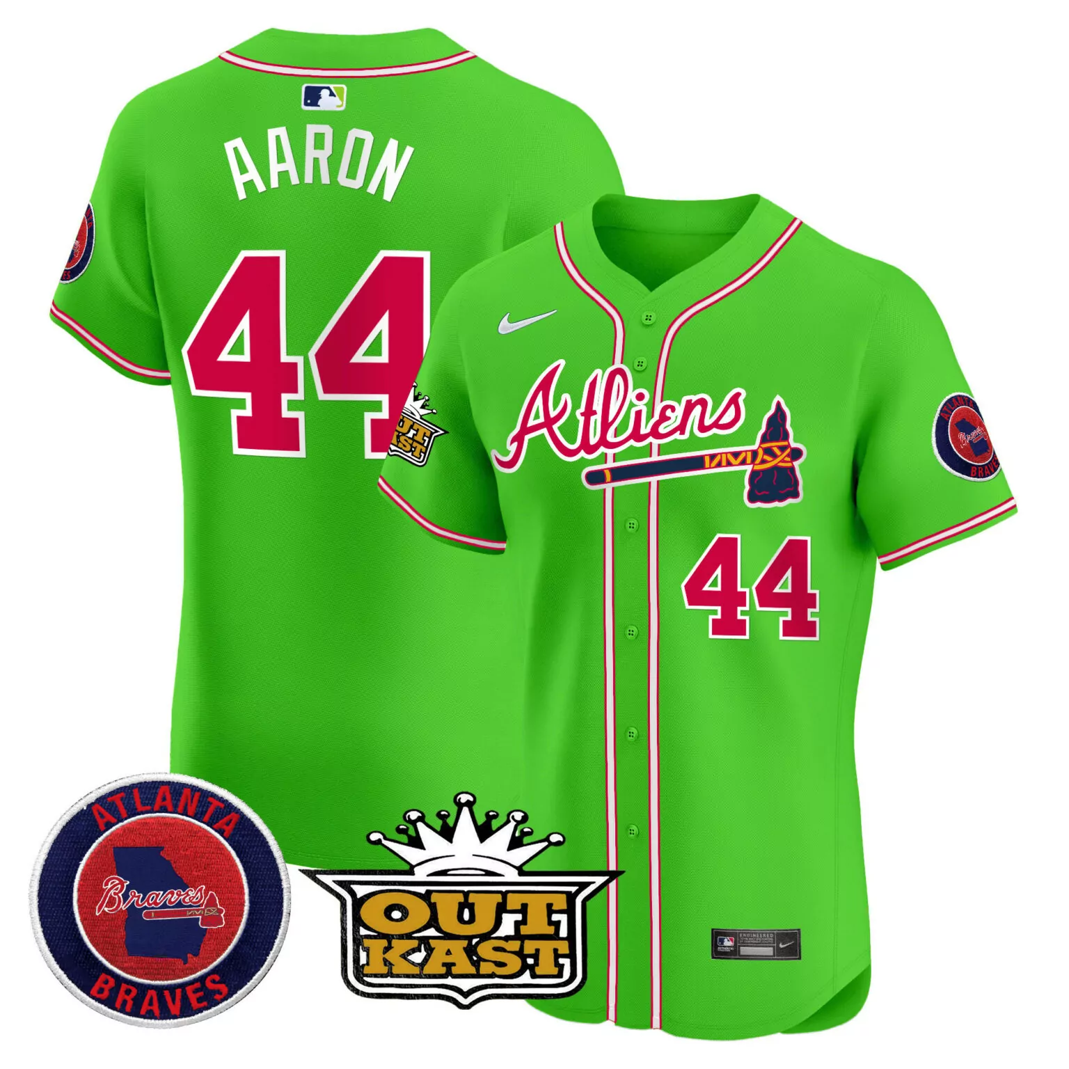 Custom Bright green hank aaron atlanta braves atliens jersey all stitched 8823