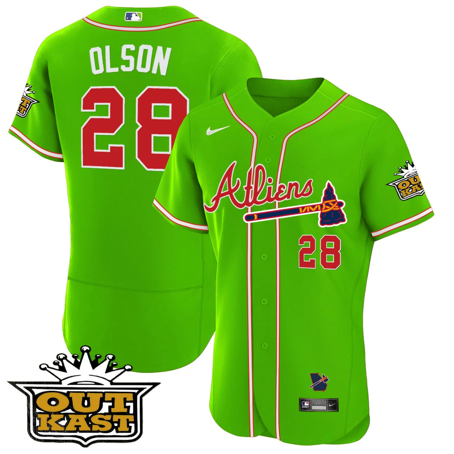 Customizable Bright green matt olson atlanta braves atliens jersey all stitched 2477