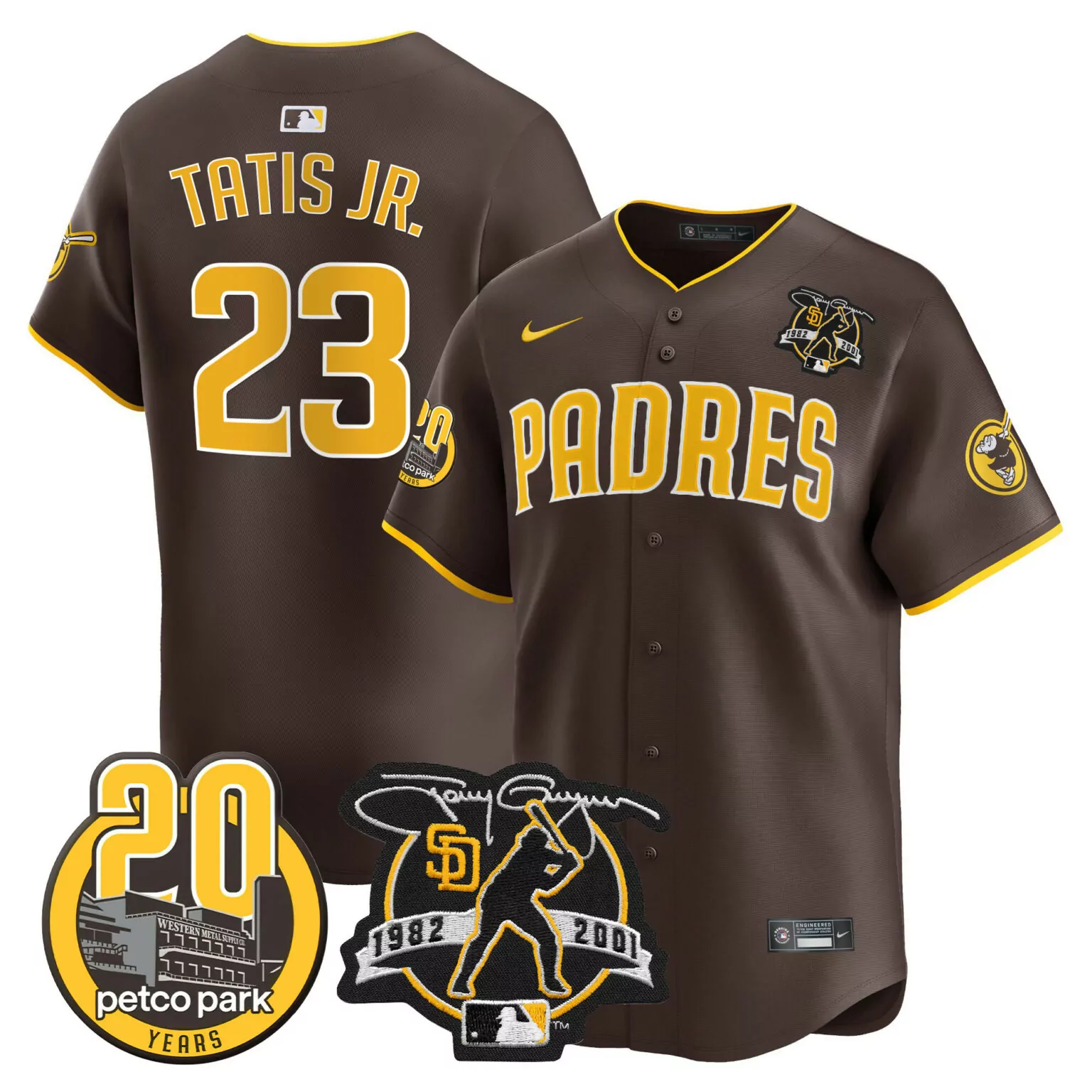Personalized Brown fernando tatis jr san diego padres tony gwynn petco park 20th patch jersey all stitched 5737