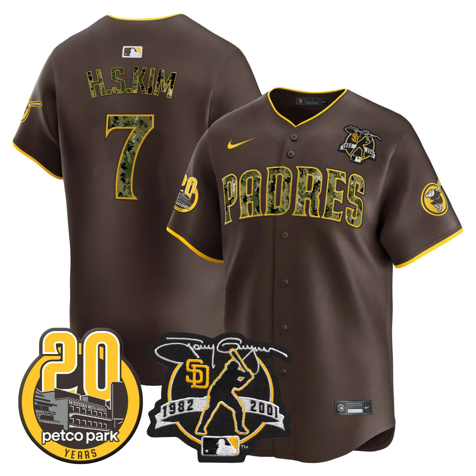 Personalized Brown ha seong kim san diego padres tony gwynn petco park 20th patch usmc jersey v2 all stitched 4081