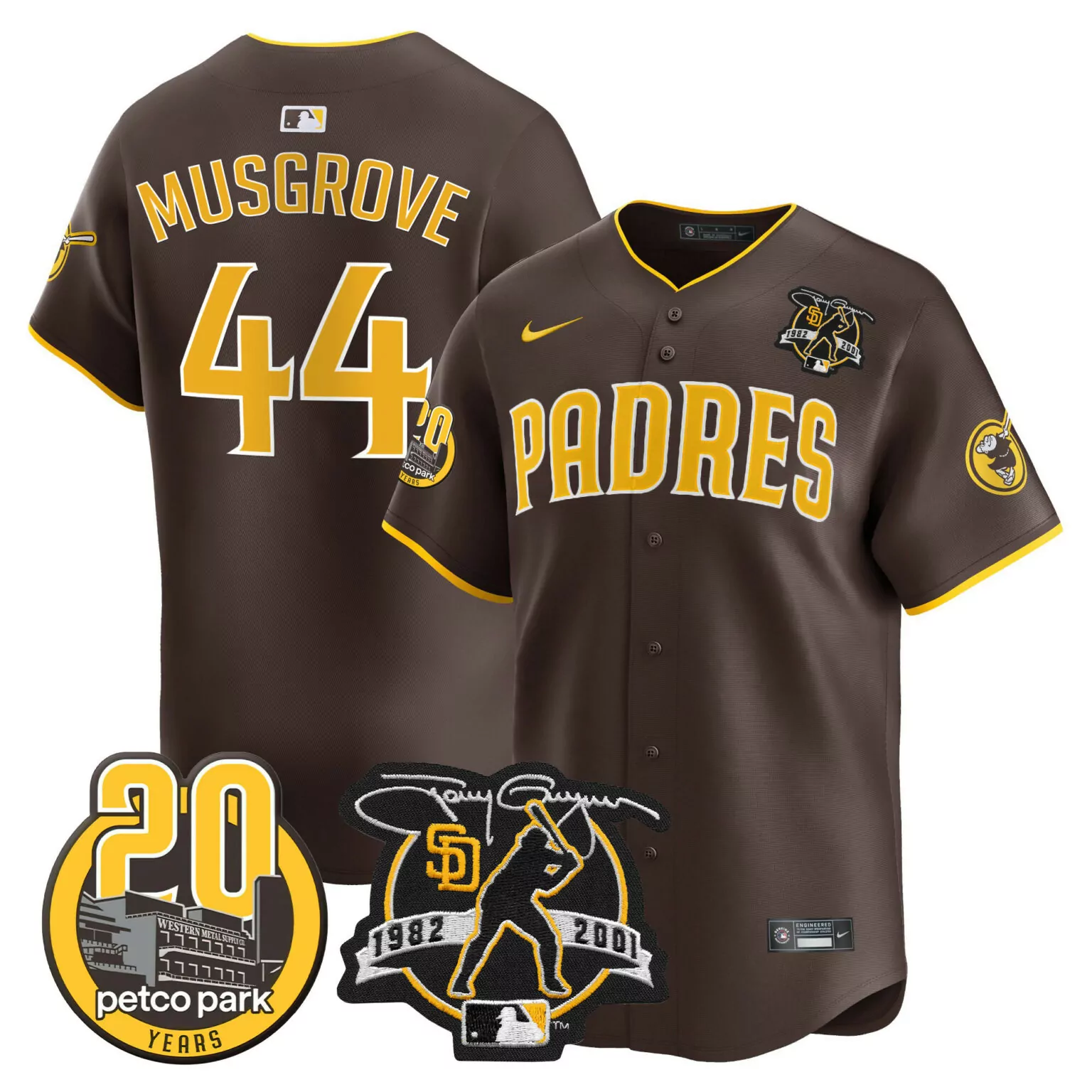 Personalized Brown joe musgrove san diego padres tony gwynn petco park 20th patch jersey all stitched 9312