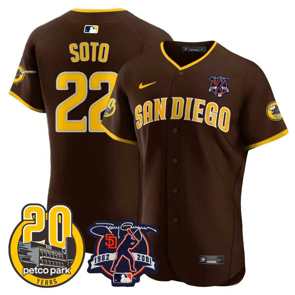 Custom Brown juan soto san diego padres tony gwynn petco park 20th patch jersey all stitched 4834