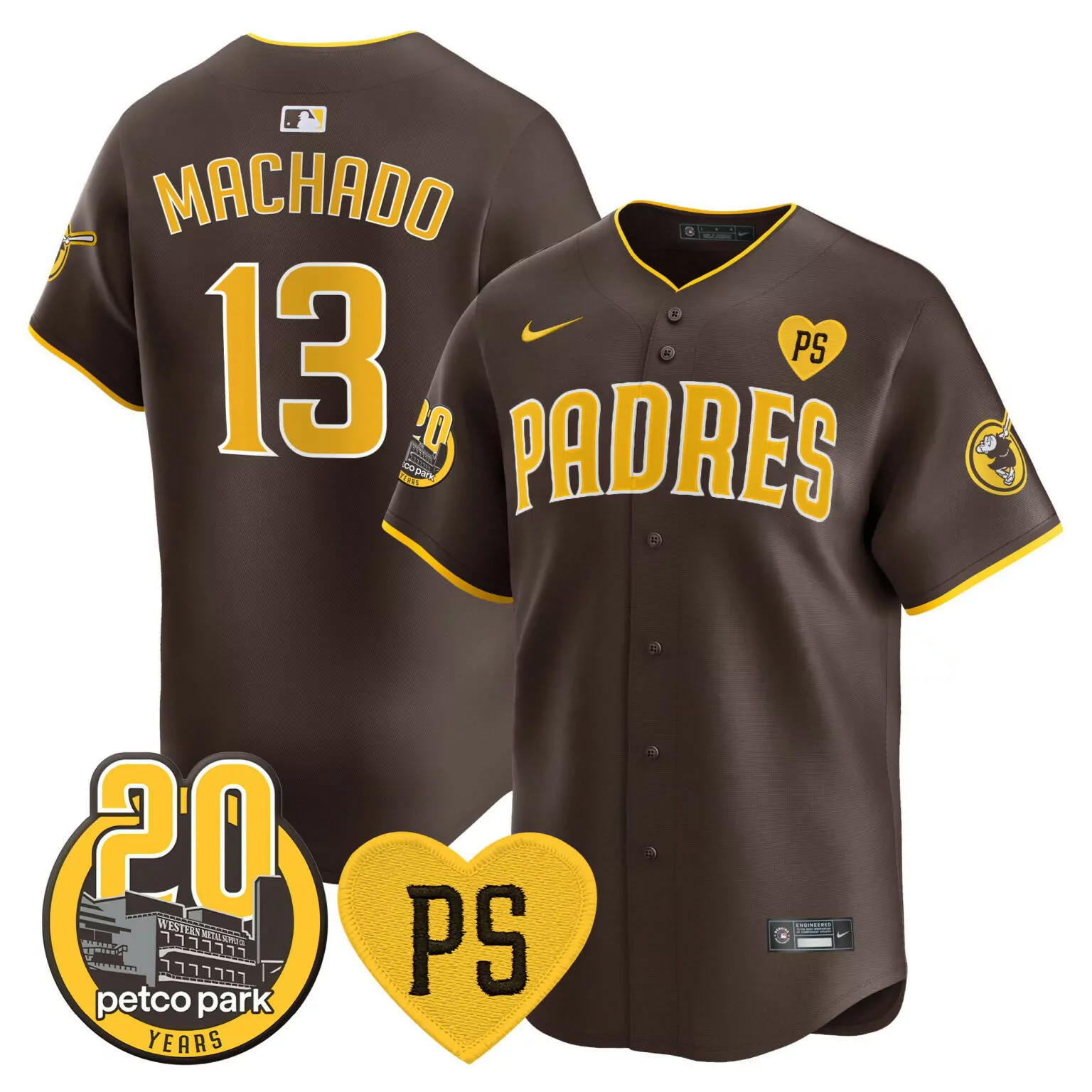 Custom Brown manny machado san diego padres for peter petco park 20th patch jersey all stitched 7598