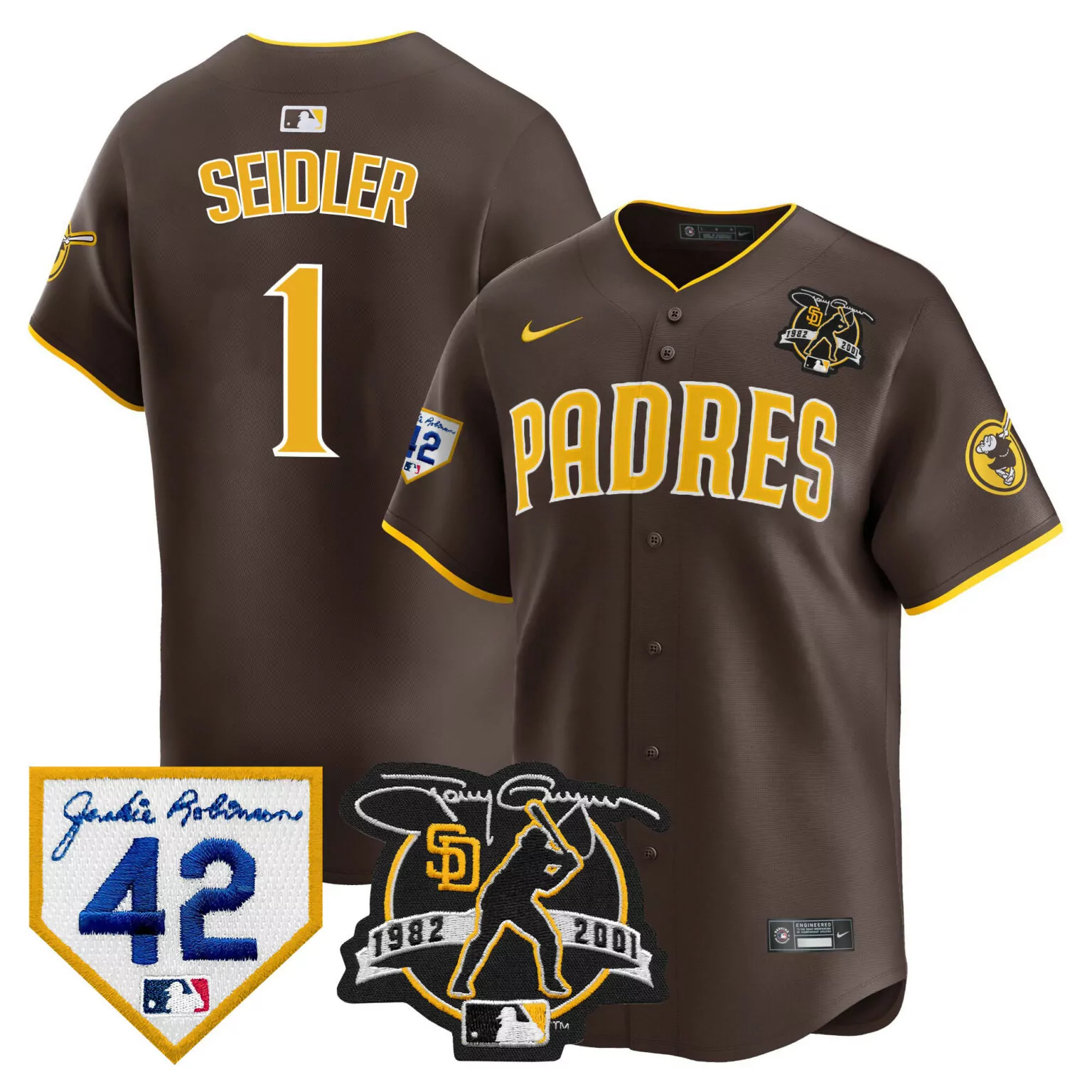 Personalized Brown peter seidler san diego padres 2024 tony gwynn robinson patch jersey all stitched 3345