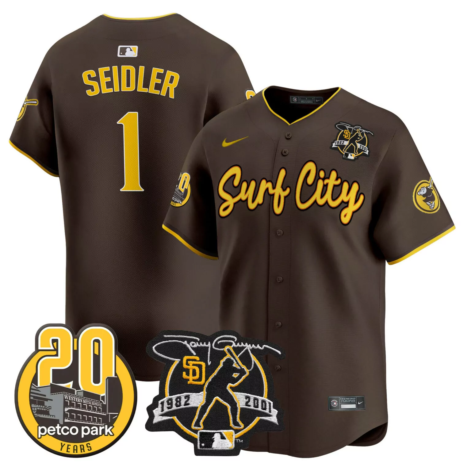 Custom Brown peter seidler san diego padres tony gwynn petco park 20th patch jersey v3 all stitched 6790