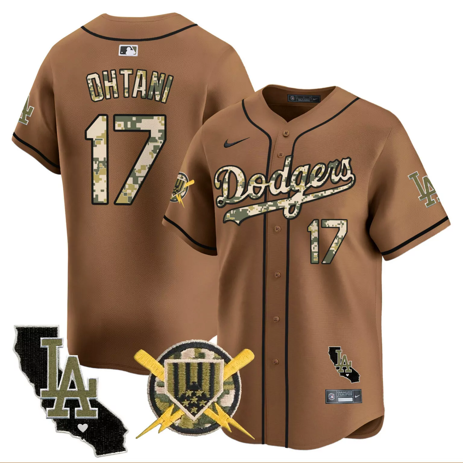 Custom Brown shohei ohtani los angeles dodgers armed forces day jersey all stitched 5423