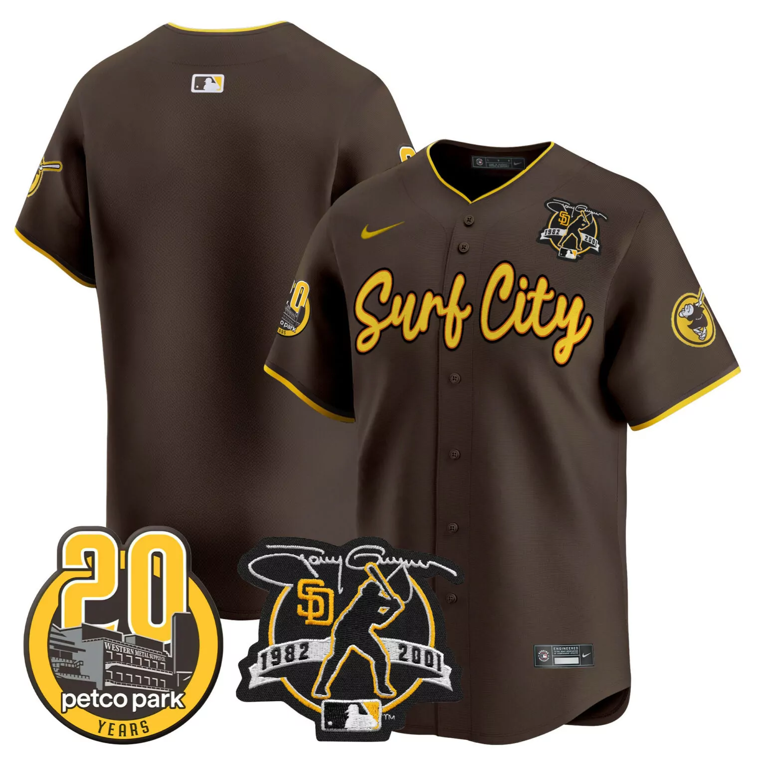 Personalized Brown team san diego padres tony gwynn petco park 20th patch jersey v3 all stitched 2555