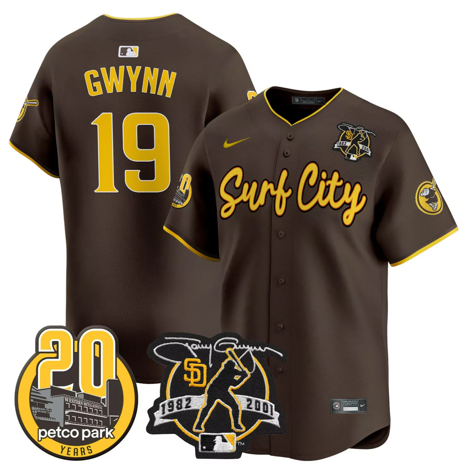Custom Brown tony gwynn san diego padres tony gwynn petco park 20th patch jersey v3 all stitched 6561